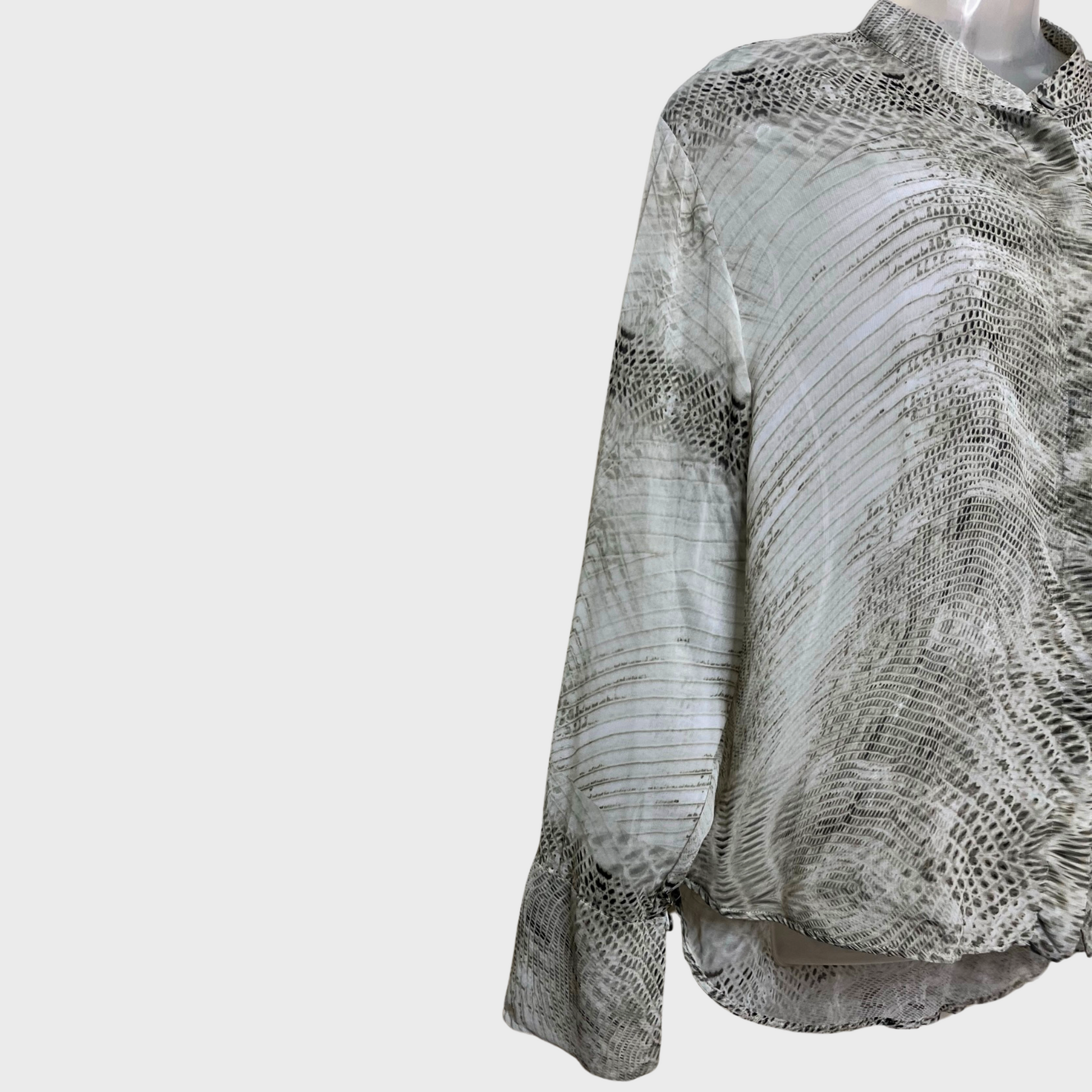 Women’s Grey Printed Georgette Long Sleeve Shirt – Size L | ZARA® Chic See-Through Blouse