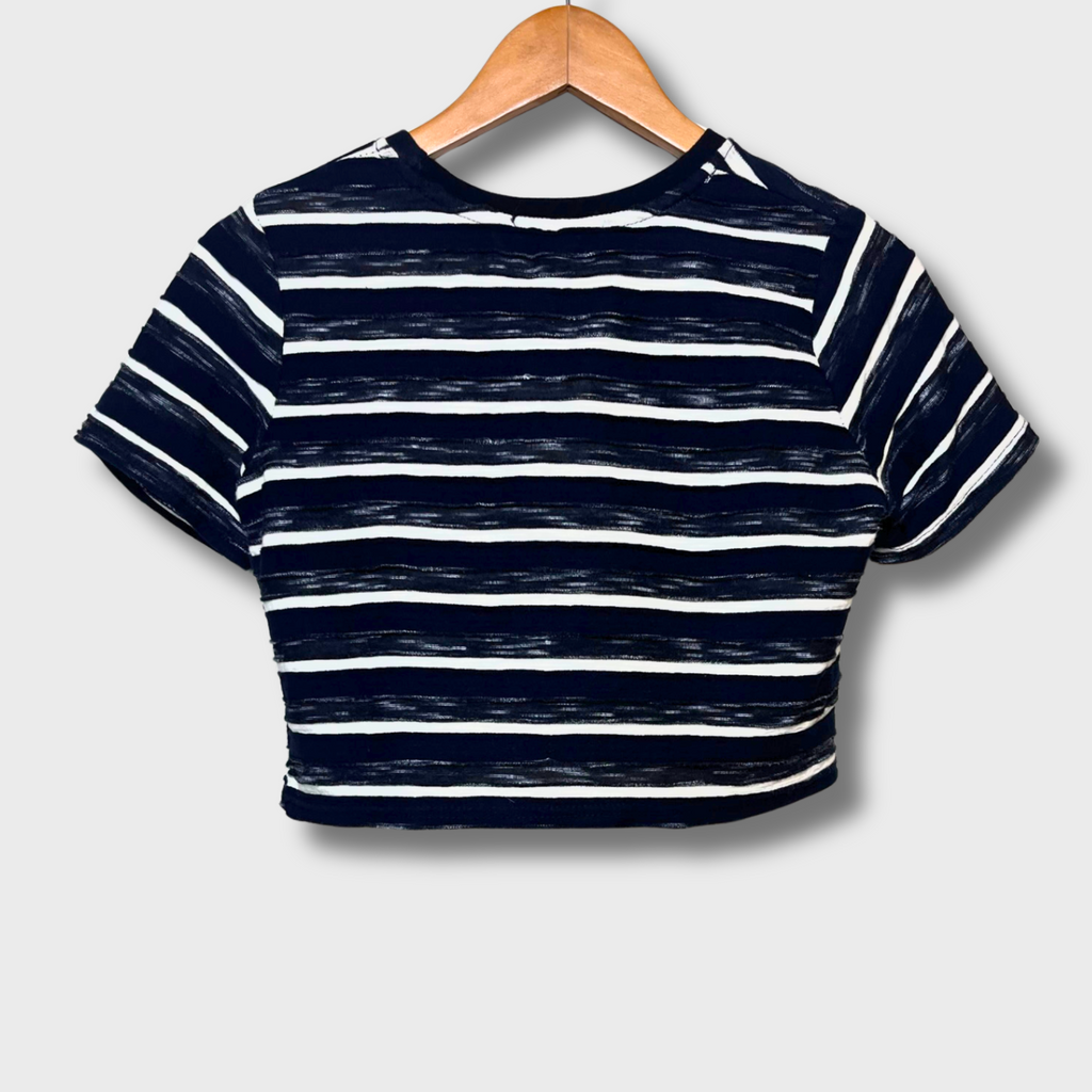 Vintage Black & White Stripes Cotton Crop Top – Size S | Jimmy® Retro Style Women’s Top