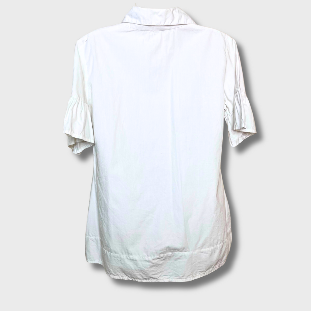 Women’s Funky White Collared Button Shirt – Sequin Work | Size M by Deshi | Bold & Stylish