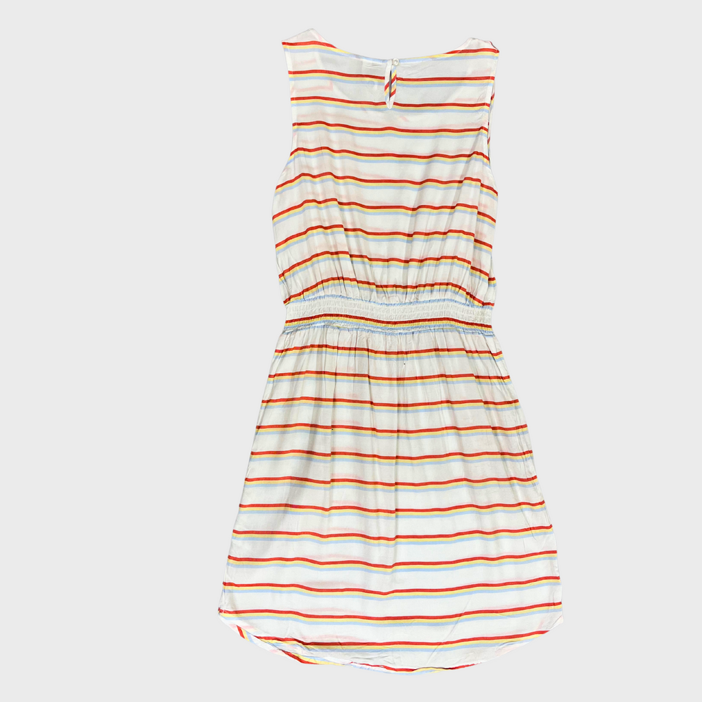 Women’s Printed White Dress – Sleeveless Cotton Summer Dress with Snatched Waist | Size M