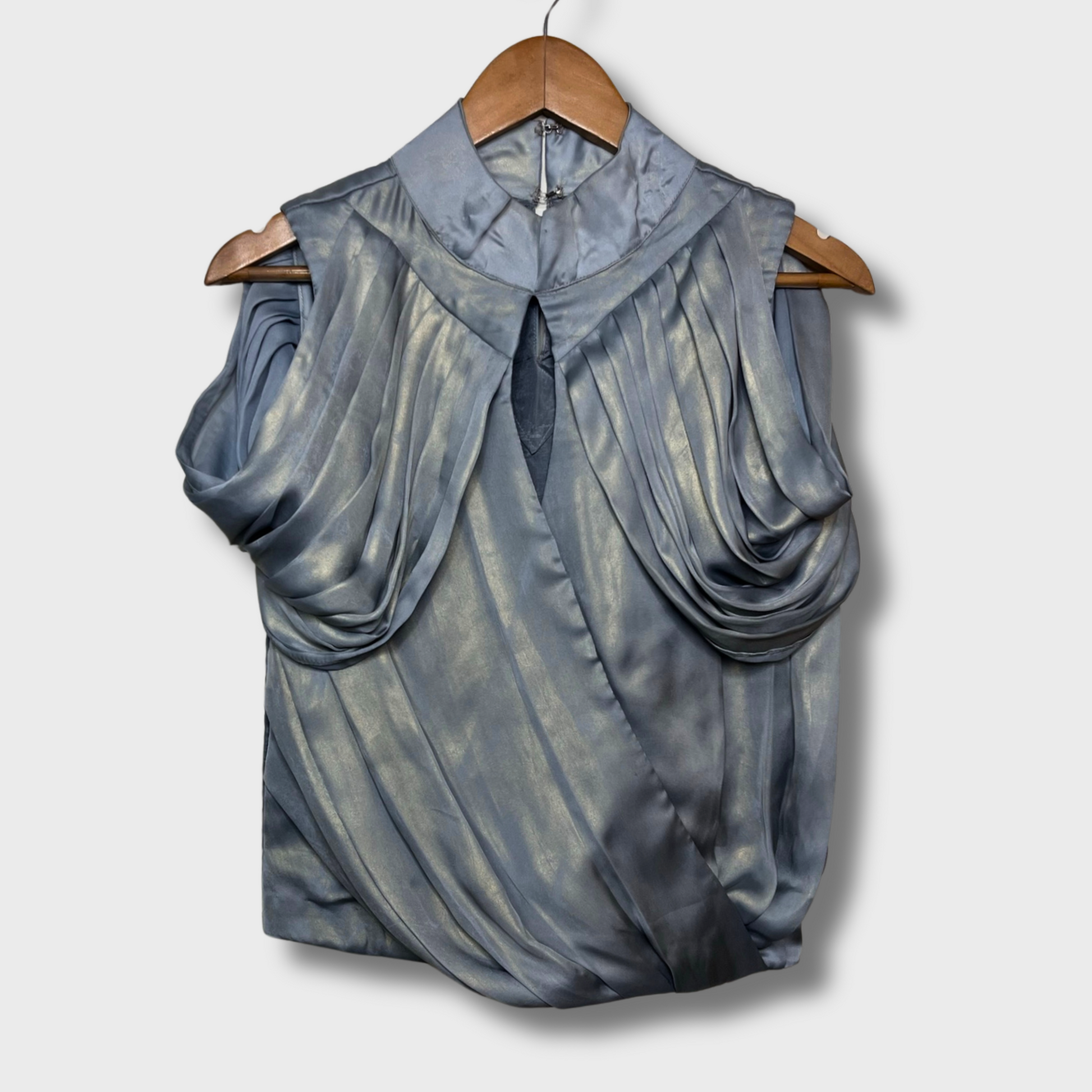 Women’s Silver Sleeveless Top – Plunged Neckline & Chic Style | Size M