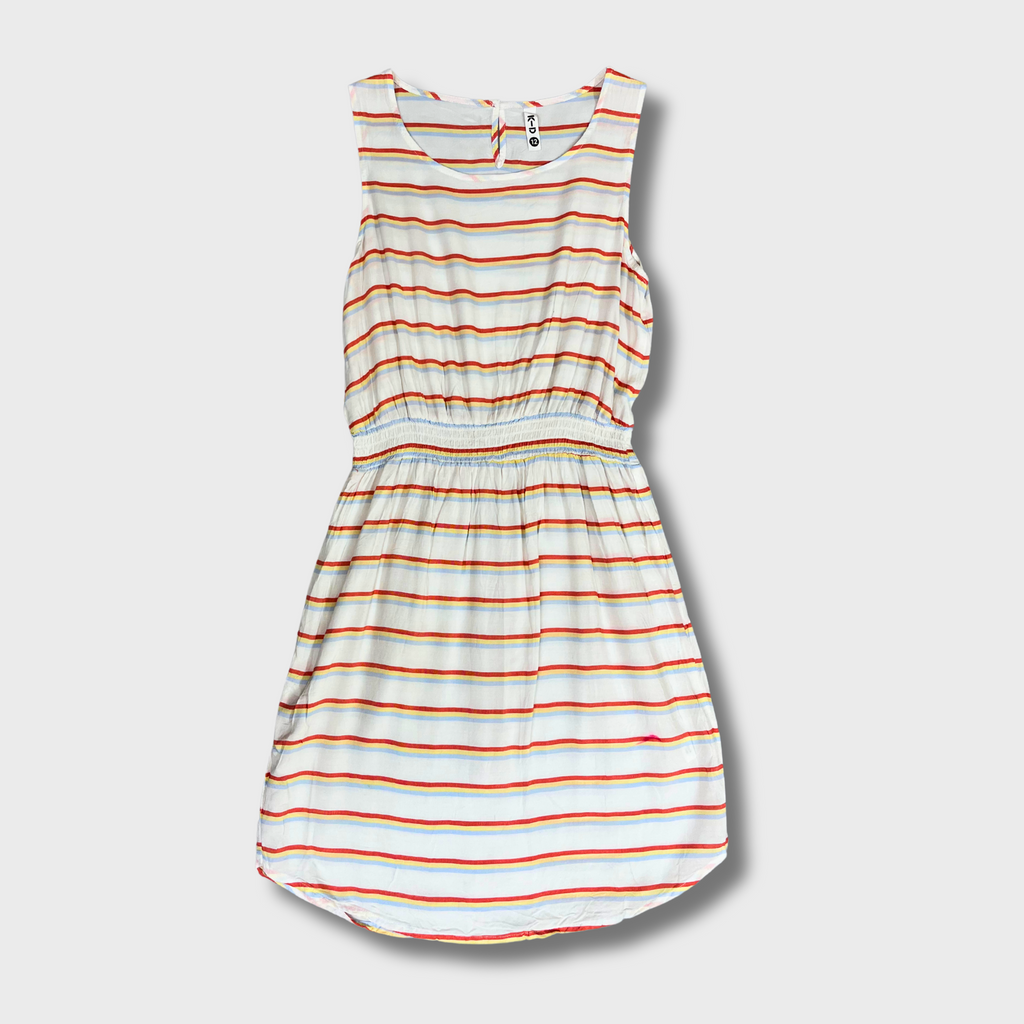 Women’s Printed White Dress – Sleeveless Cotton Summer Dress with Snatched Waist | Size M