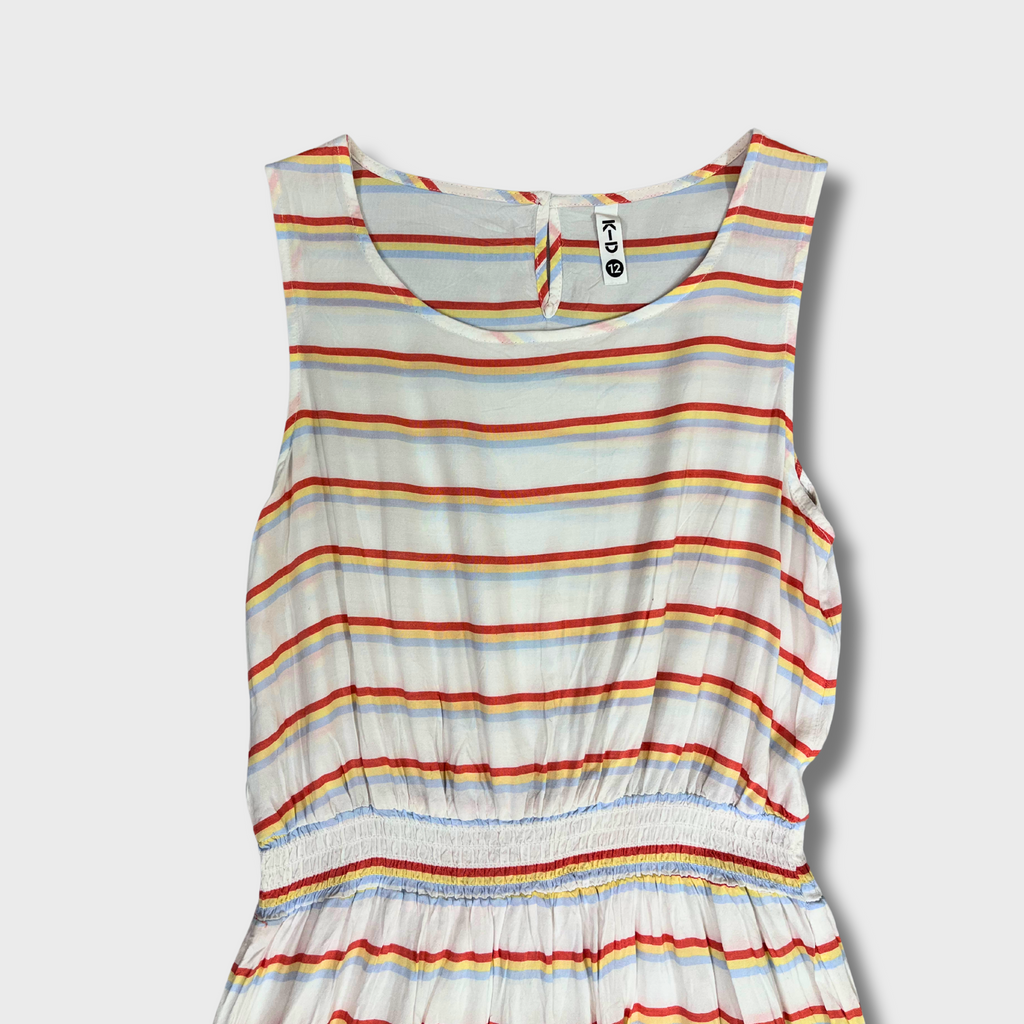 Women’s Printed White Dress – Sleeveless Cotton Summer Dress with Snatched Waist | Size M
