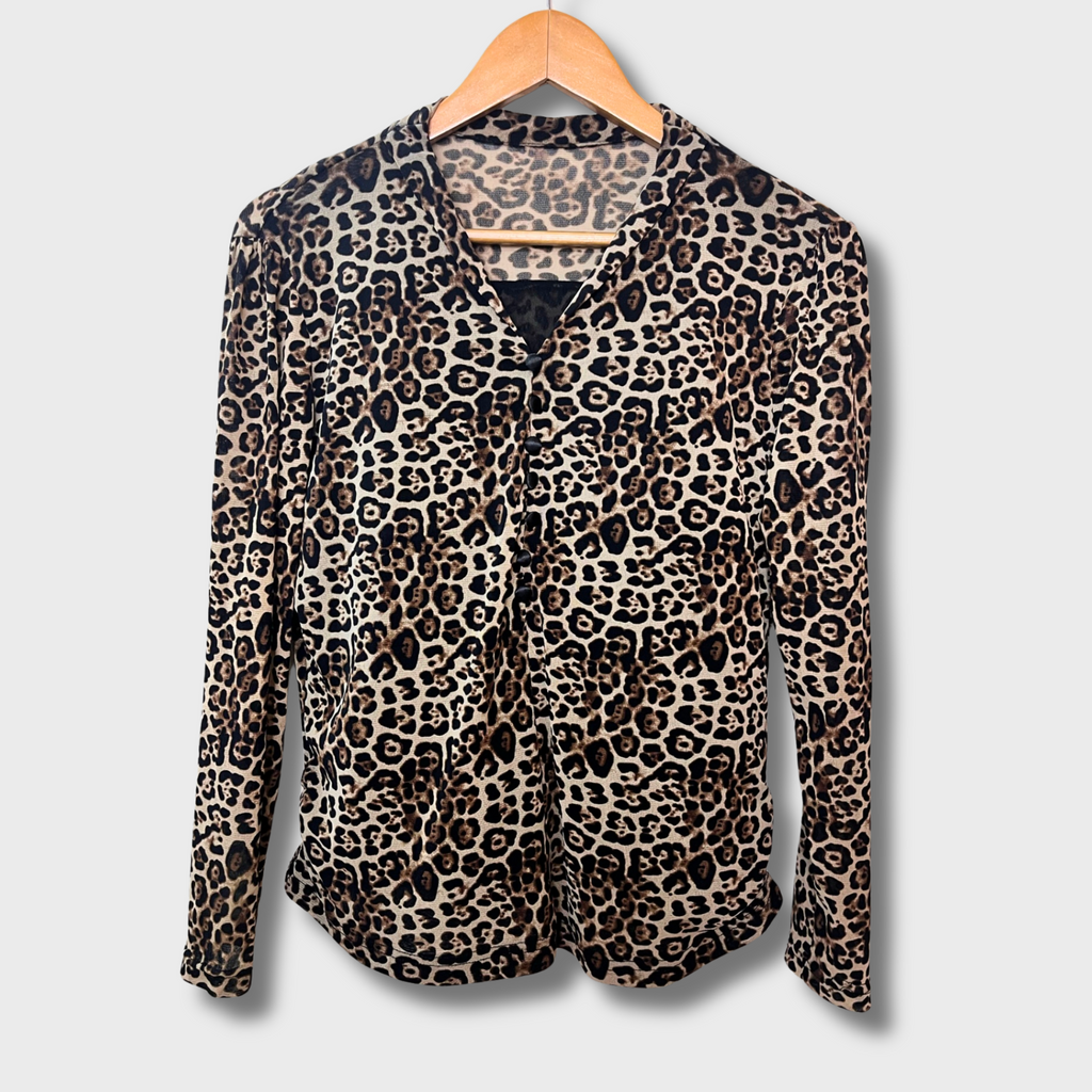 Women’s Cheetah Print Georgette Top – Stretchy Full Sleeve Fancy Blouse (Size L) | Lycra Comfort