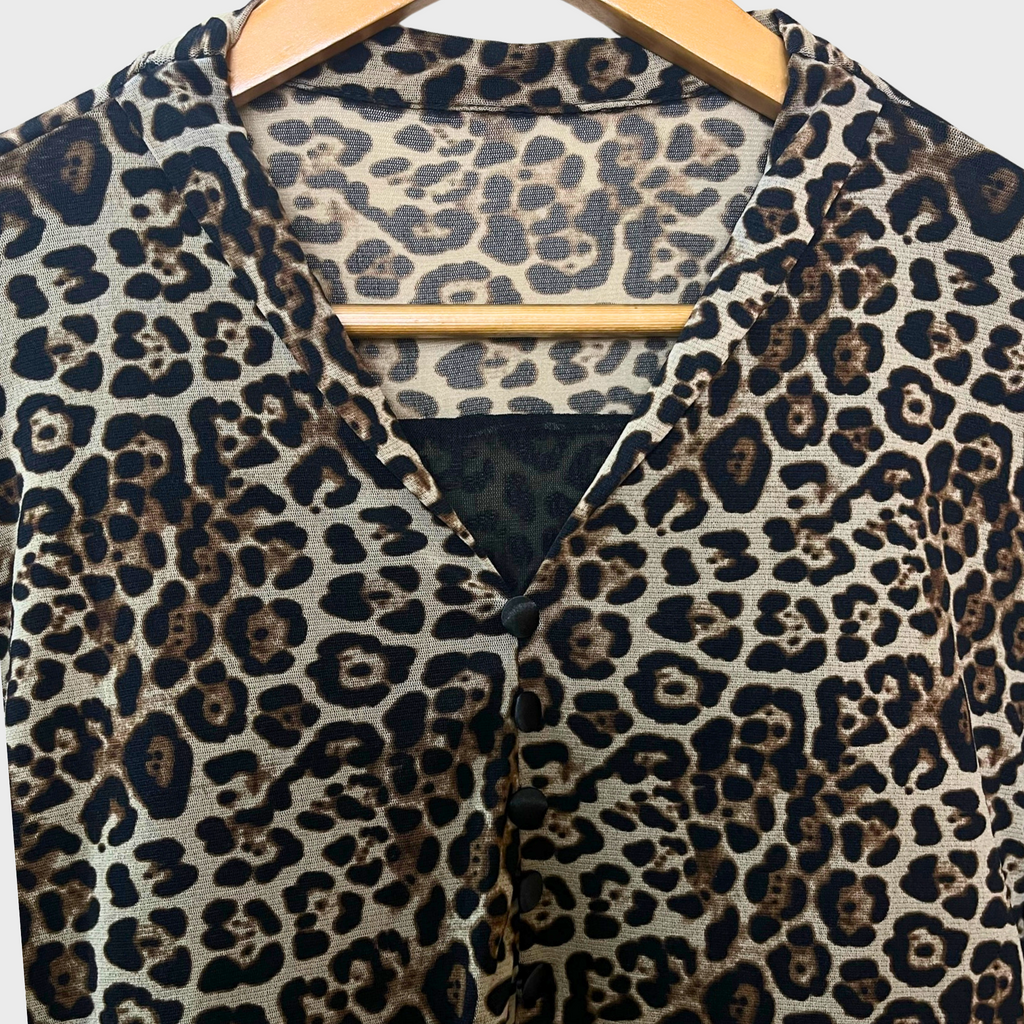 Women’s Cheetah Print Georgette Top – Stretchy Full Sleeve Fancy Blouse (Size L) | Lycra Comfort