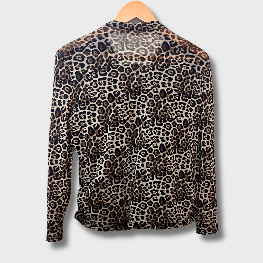 Women’s Cheetah Print Georgette Top – Stretchy Full Sleeve Fancy Blouse (Size L) | Lycra Comfort