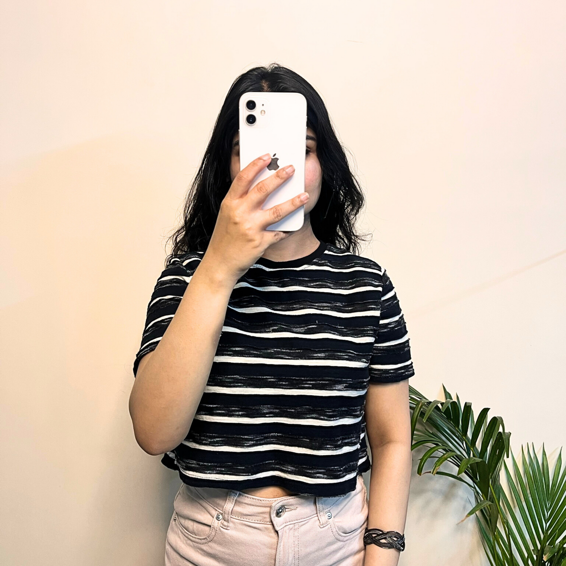 Vintage Black & White Stripes Cotton Crop Top – Size S | Jimmy® Retro Style Women’s Top