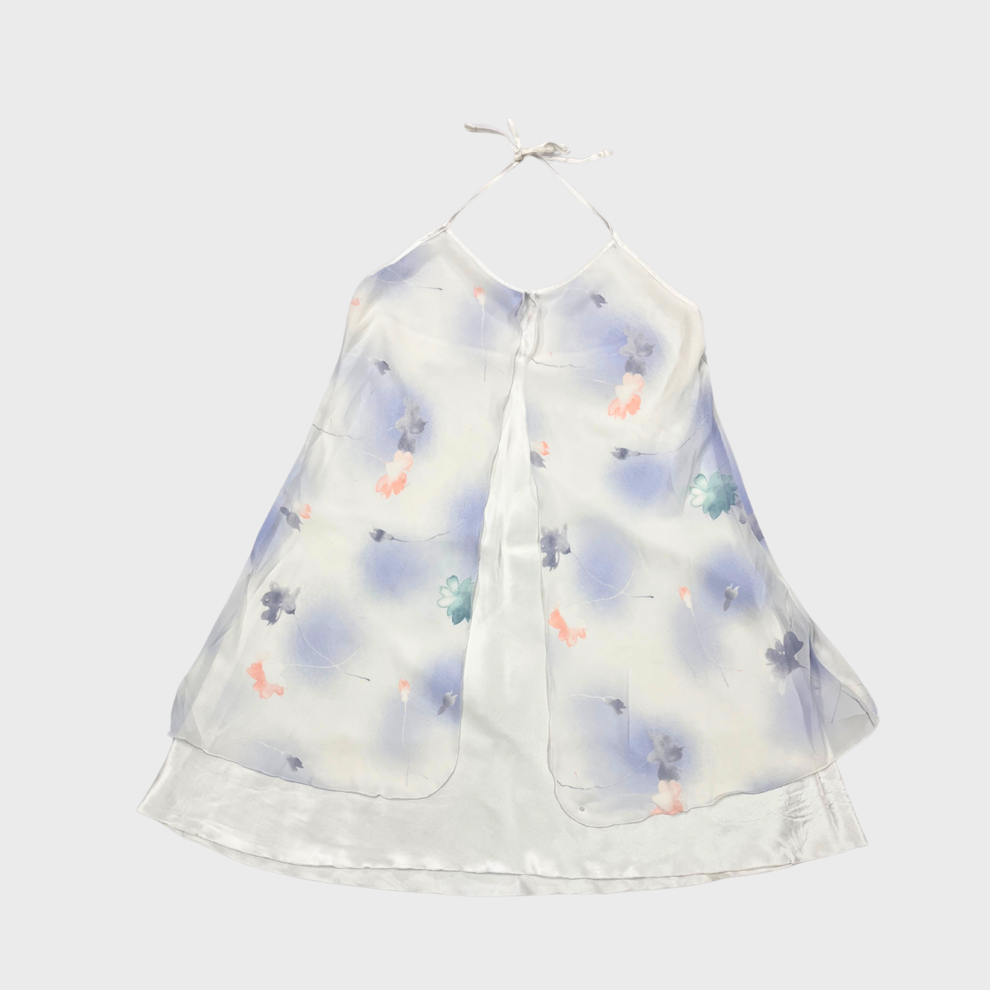 Women’s White Satin Printed Halter Neck Tie Top – Size M | Elegant & Chic Summer Blouse
