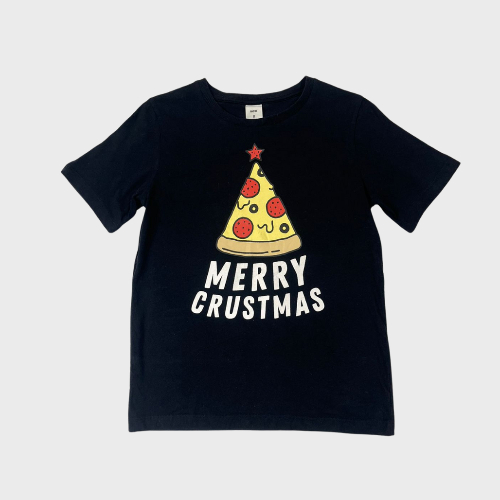 Women’s Black Pizza Print T-Shirt – Fun & Stylish Graphic Tee | Size XS | BIGW Collection
