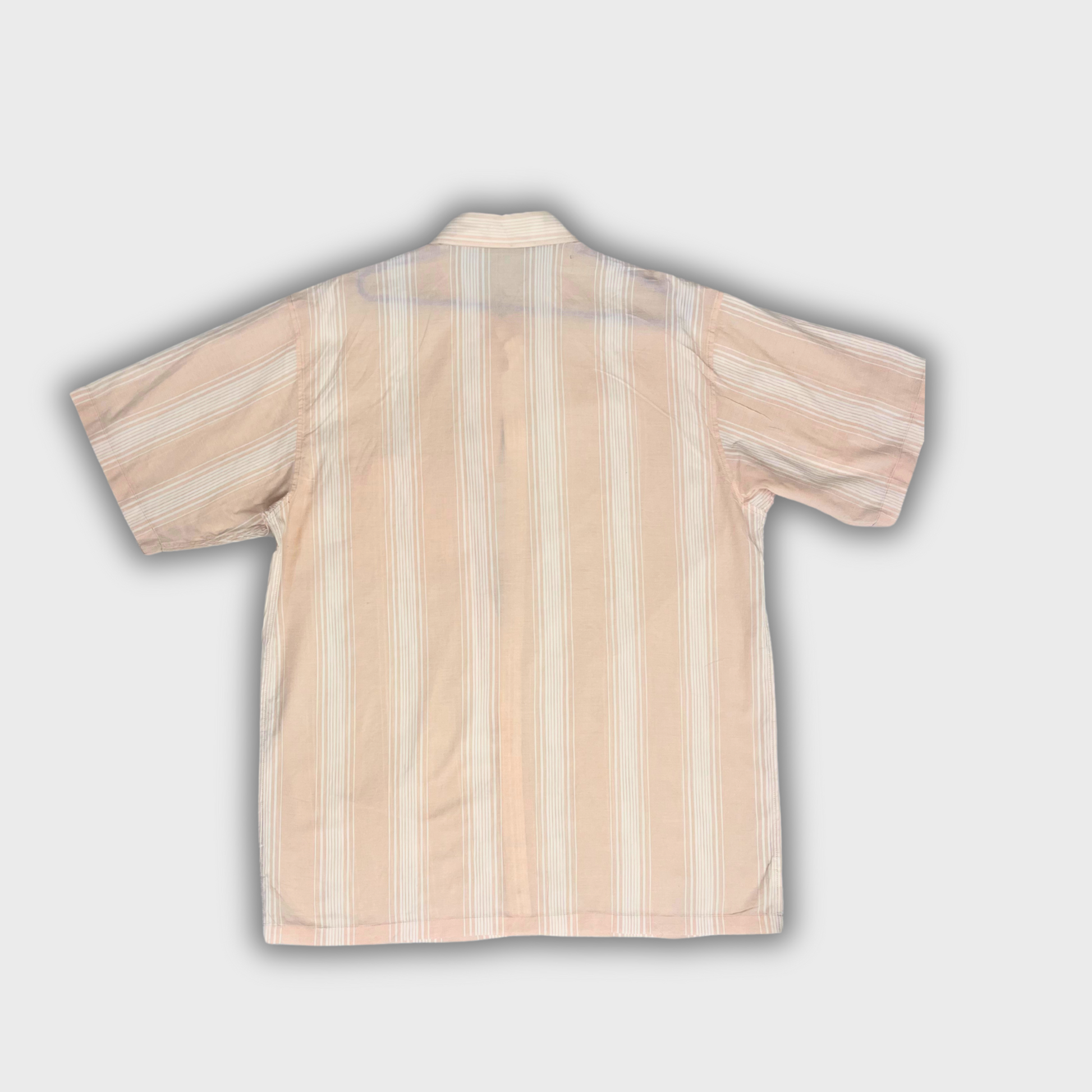 Men's Peach & White Stripes Cotton Casual Shirt – Half-Sleeve Size XL | Fiel-Lord Tokyo® Relaxed Fit