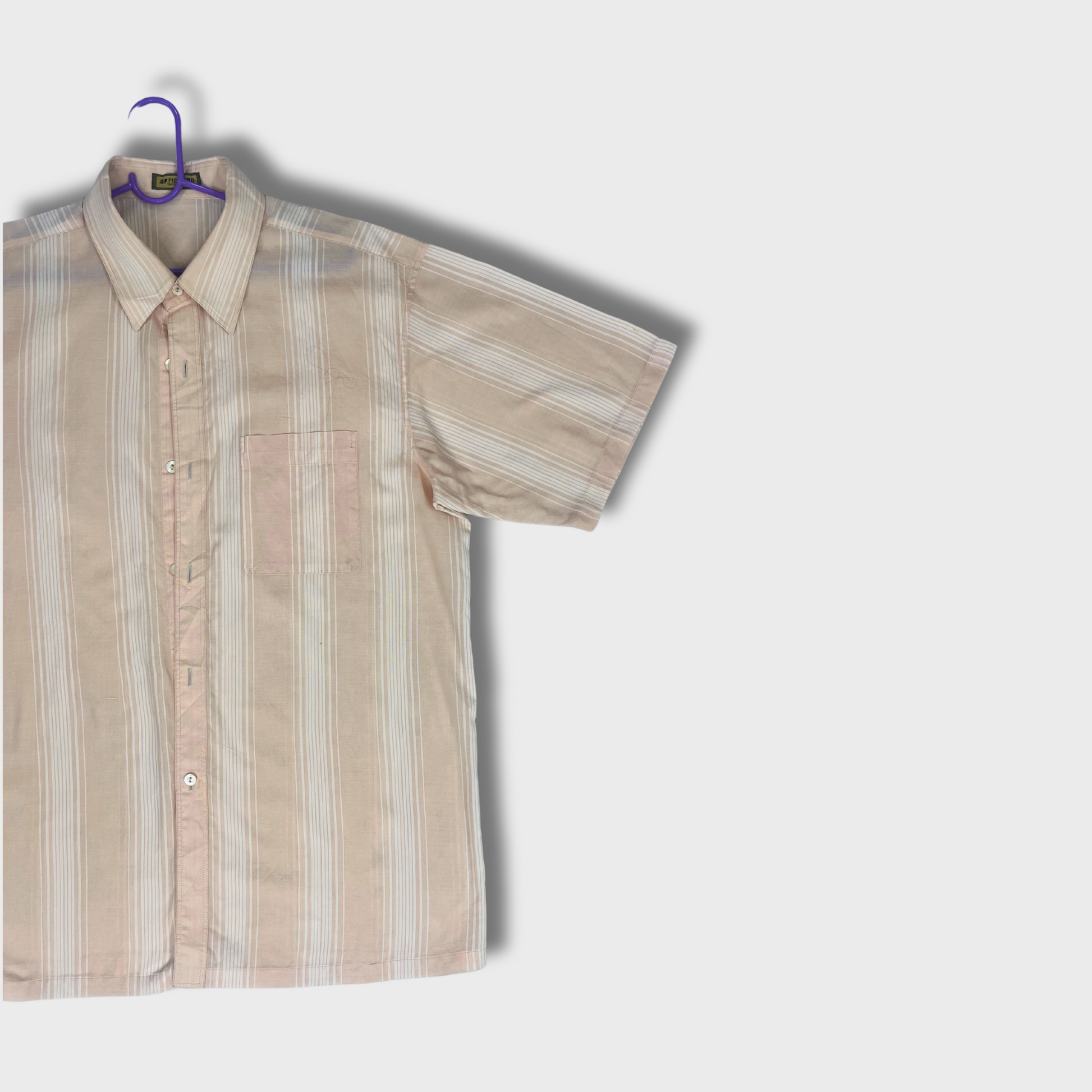 Men's Peach & White Stripes Cotton Casual Shirt – Half-Sleeve Size XL | Fiel-Lord Tokyo® Relaxed Fit