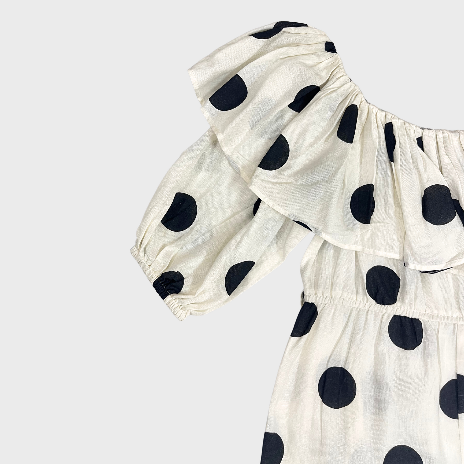 Women’s Cotton White & Black Polka Dot Off-Shoulder Dress – Size S | Playful & Flirty Summer Style