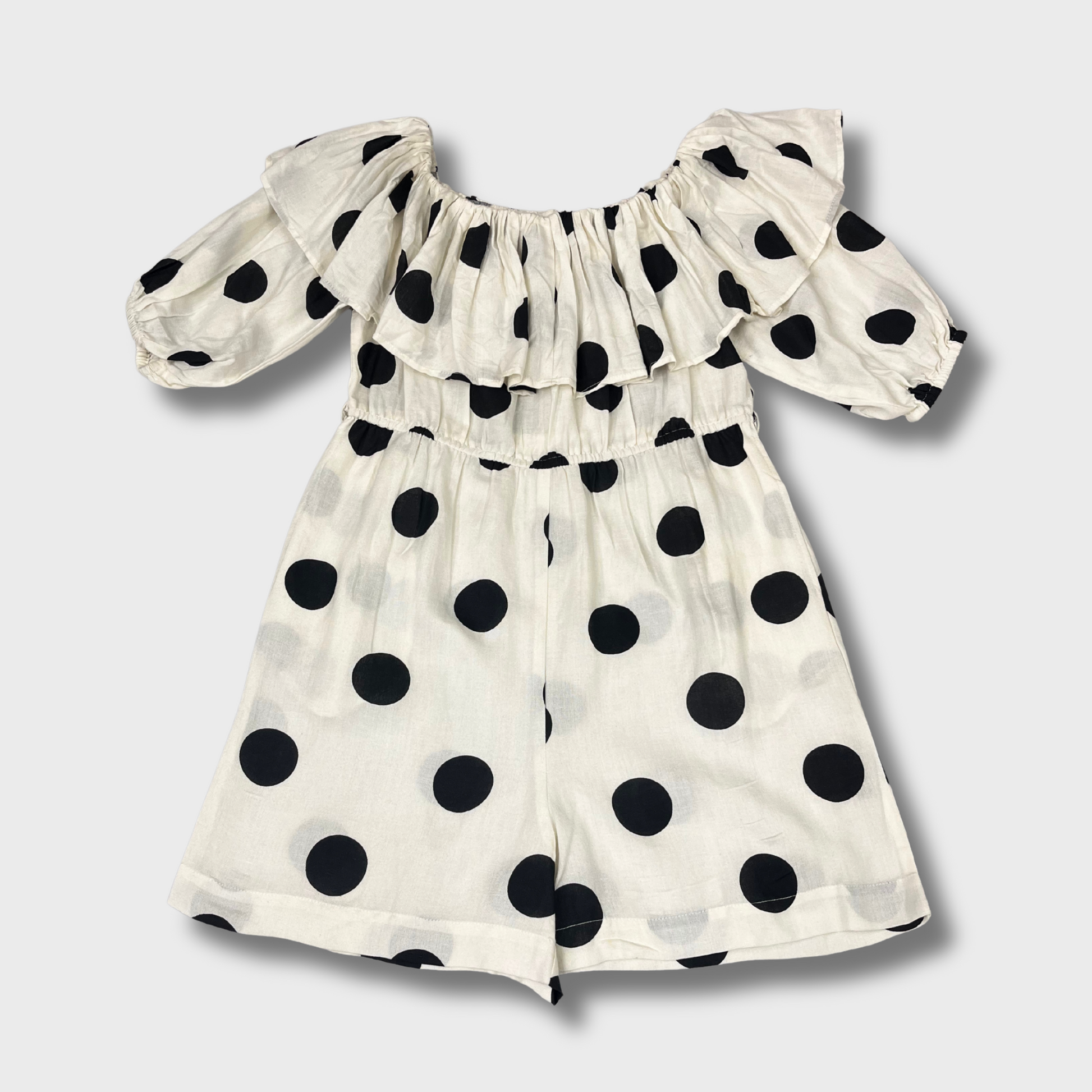Women’s Cotton White & Black Polka Dot Off-Shoulder Dress – Size S | Playful & Flirty Summer Style