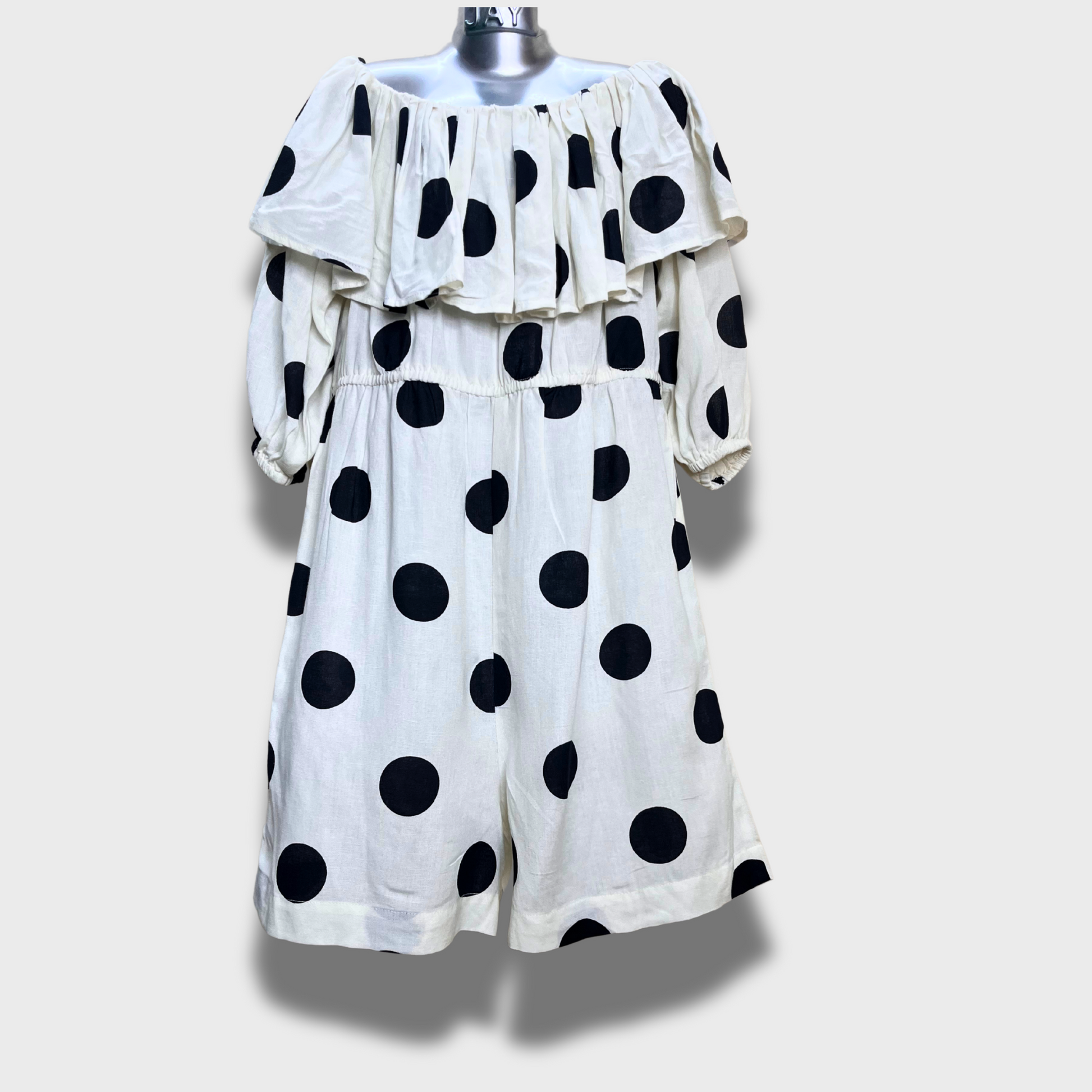 Women’s Cotton White & Black Polka Dot Off-Shoulder Dress – Size S | Playful & Flirty Summer Style
