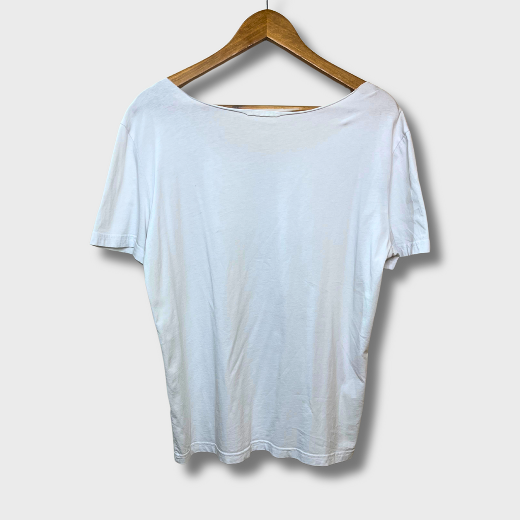 Women's Oversized White T-Shirt with Figurine Patch – Chic, Breathable & Casual (Size L)