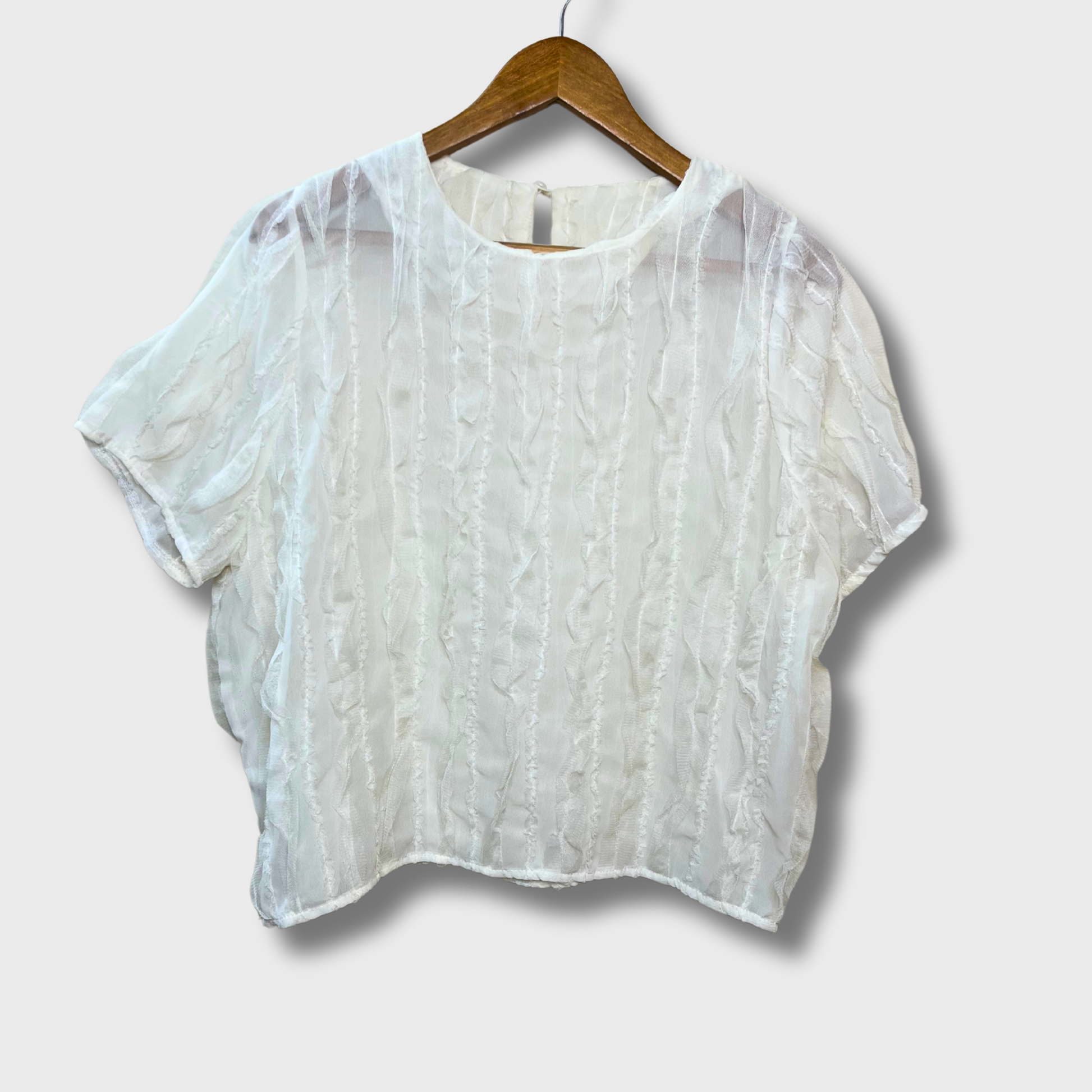 Women’s Half Sleeve See-Through Top – Cream Georgette Fancy Blouse | Size M