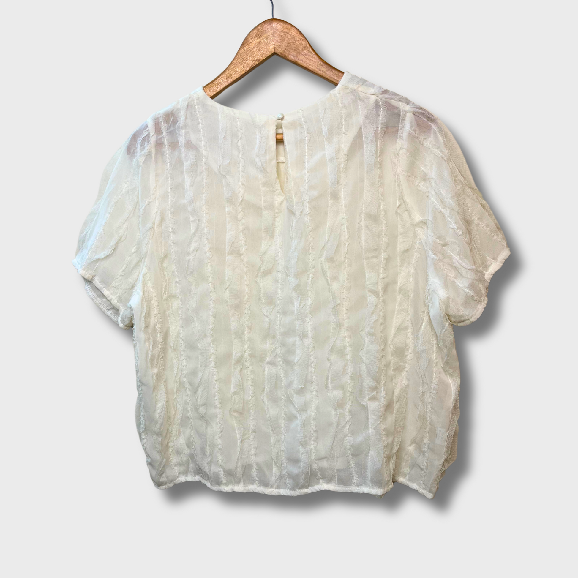 Women’s Half Sleeve See-Through Top – Cream Georgette Fancy Blouse | Size M