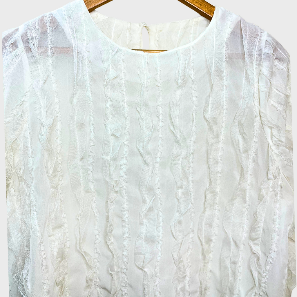 Women’s Half Sleeve See-Through Top – Cream Georgette Fancy Blouse | Size M