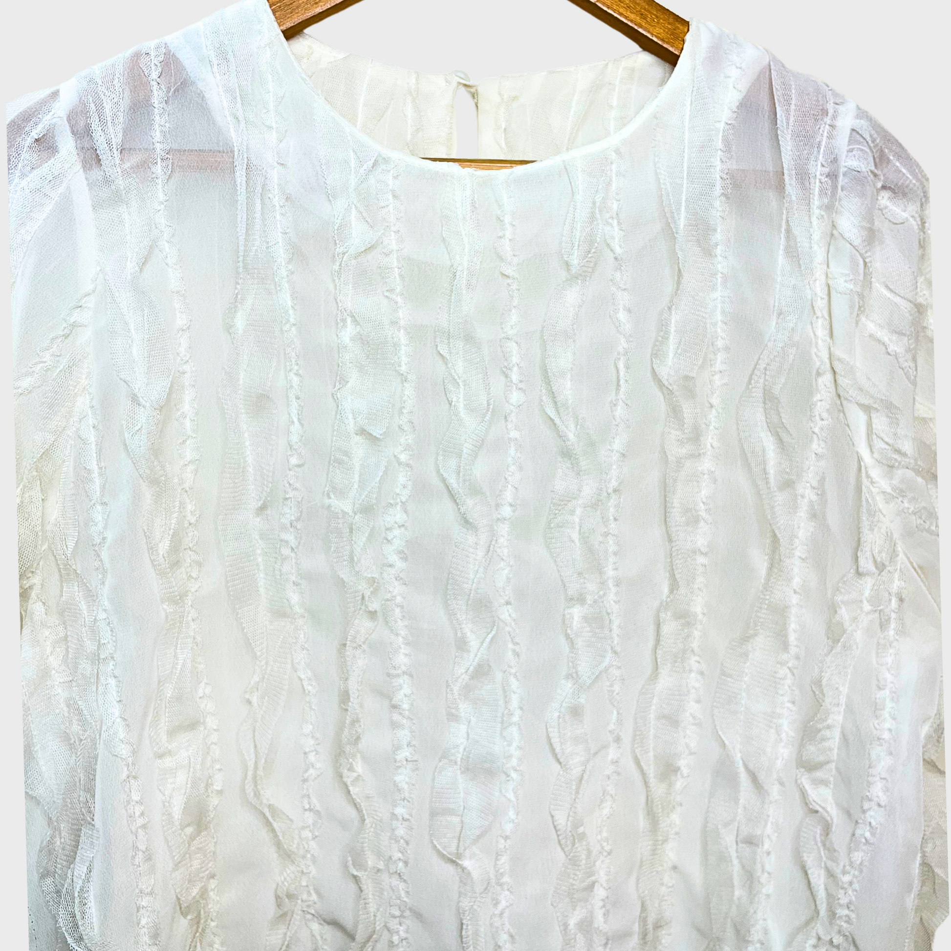 Women’s Half Sleeve See-Through Top – Cream Georgette Fancy Blouse | Size M