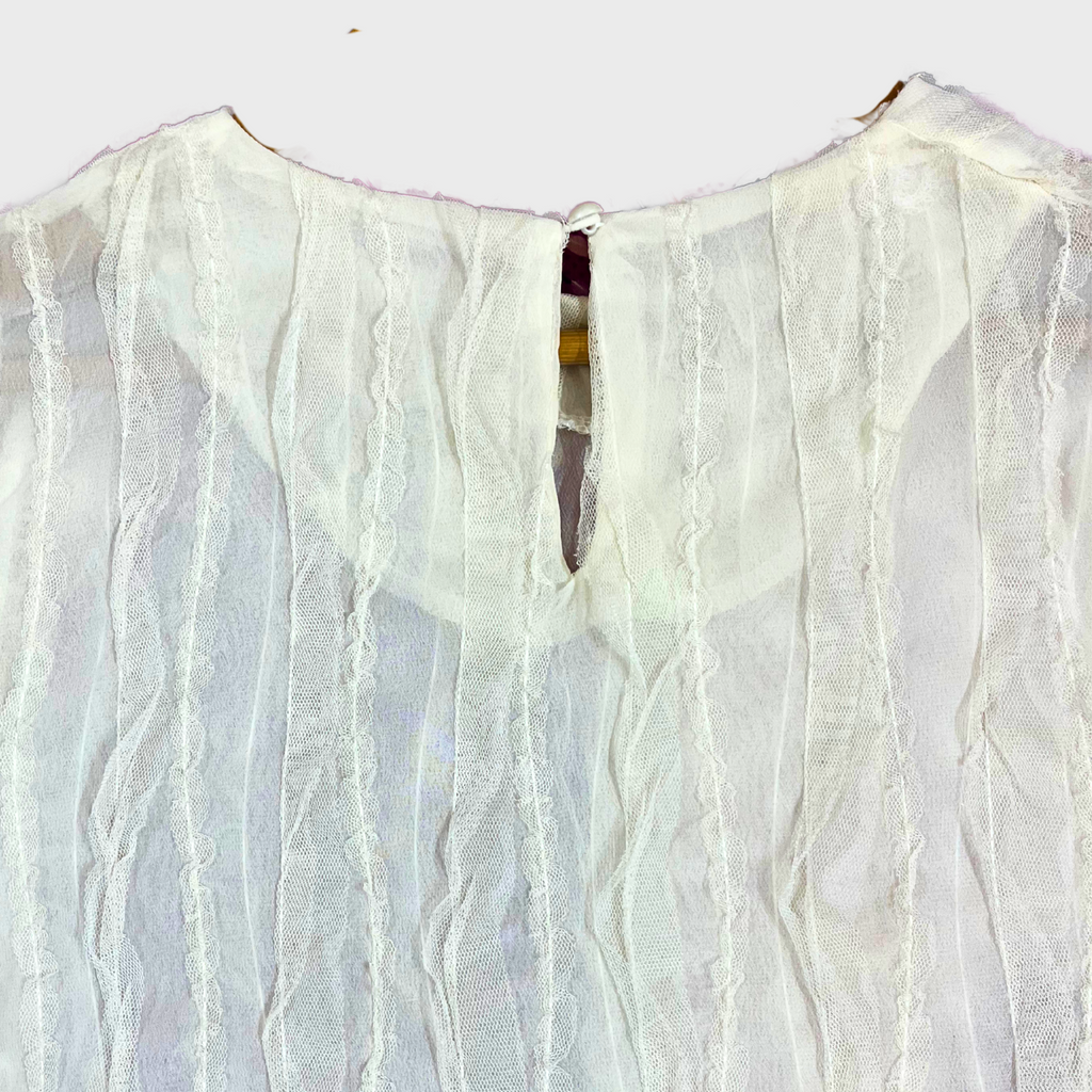 Women’s Half Sleeve See-Through Top – Cream Georgette Fancy Blouse | Size M