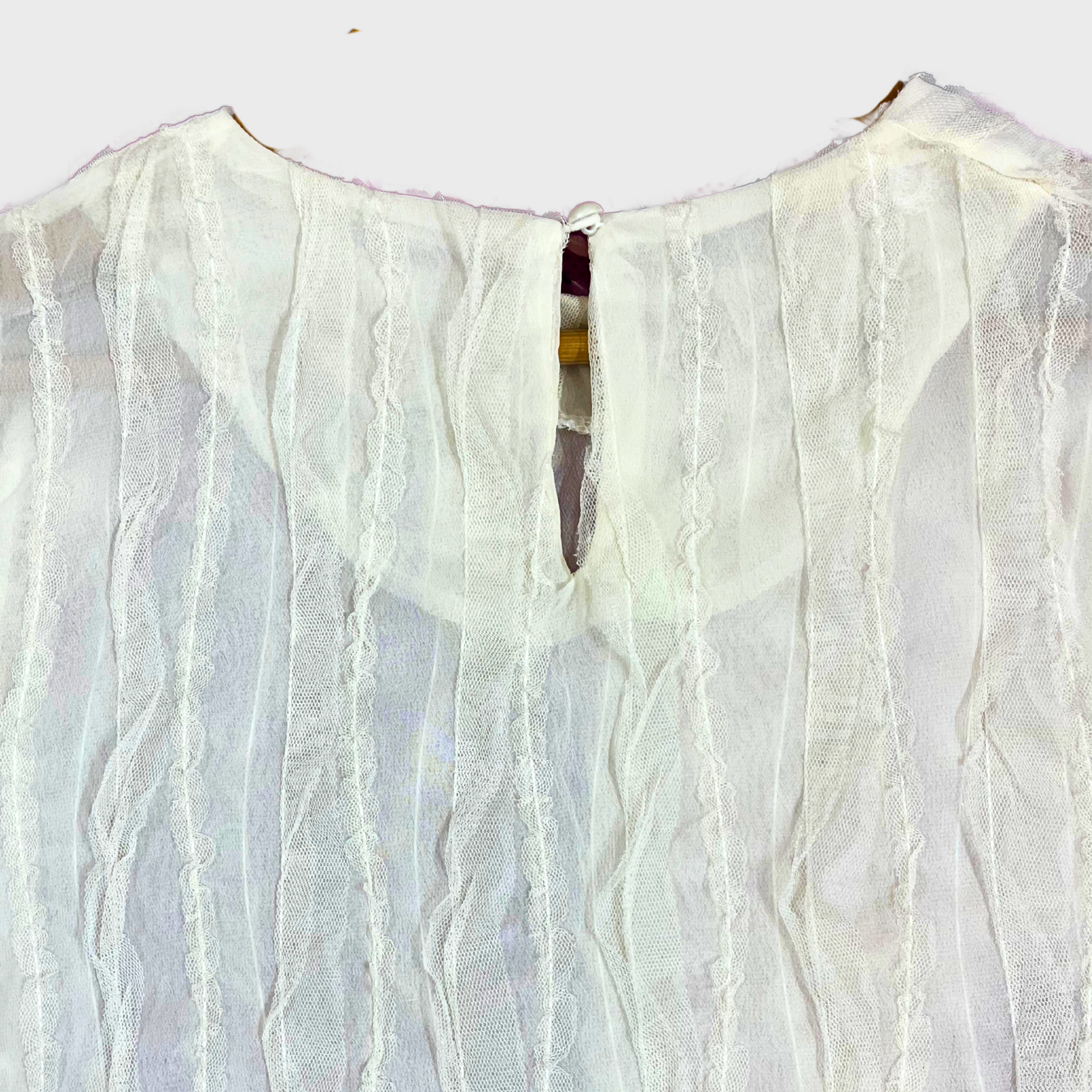 Women’s Half Sleeve See-Through Top – Cream Georgette Fancy Blouse | Size M
