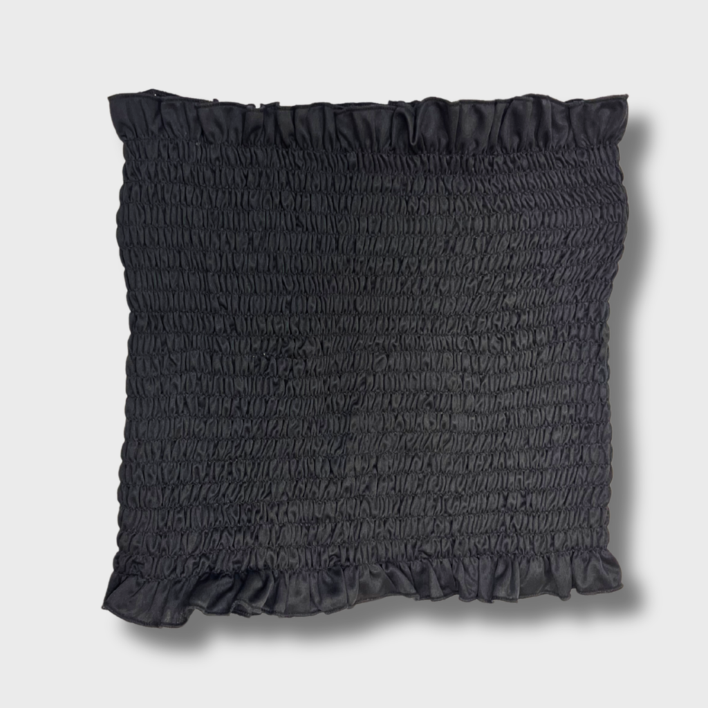 Women’s Black Smocked Strapless Tube Top with Ruffled Edges