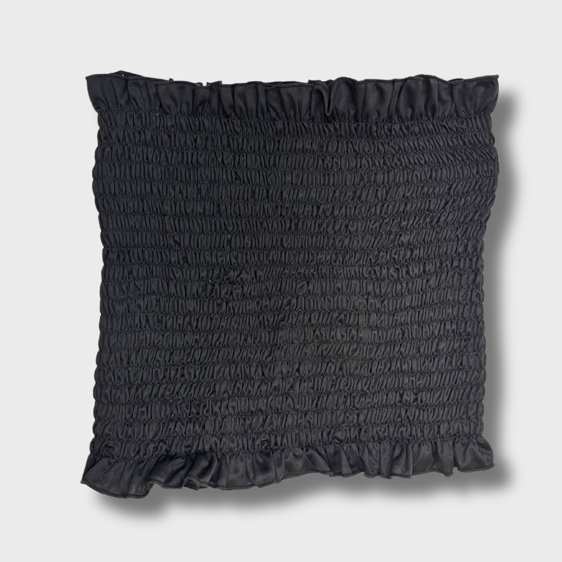 Women’s Black Smocked Strapless Tube Top with Ruffled Edges