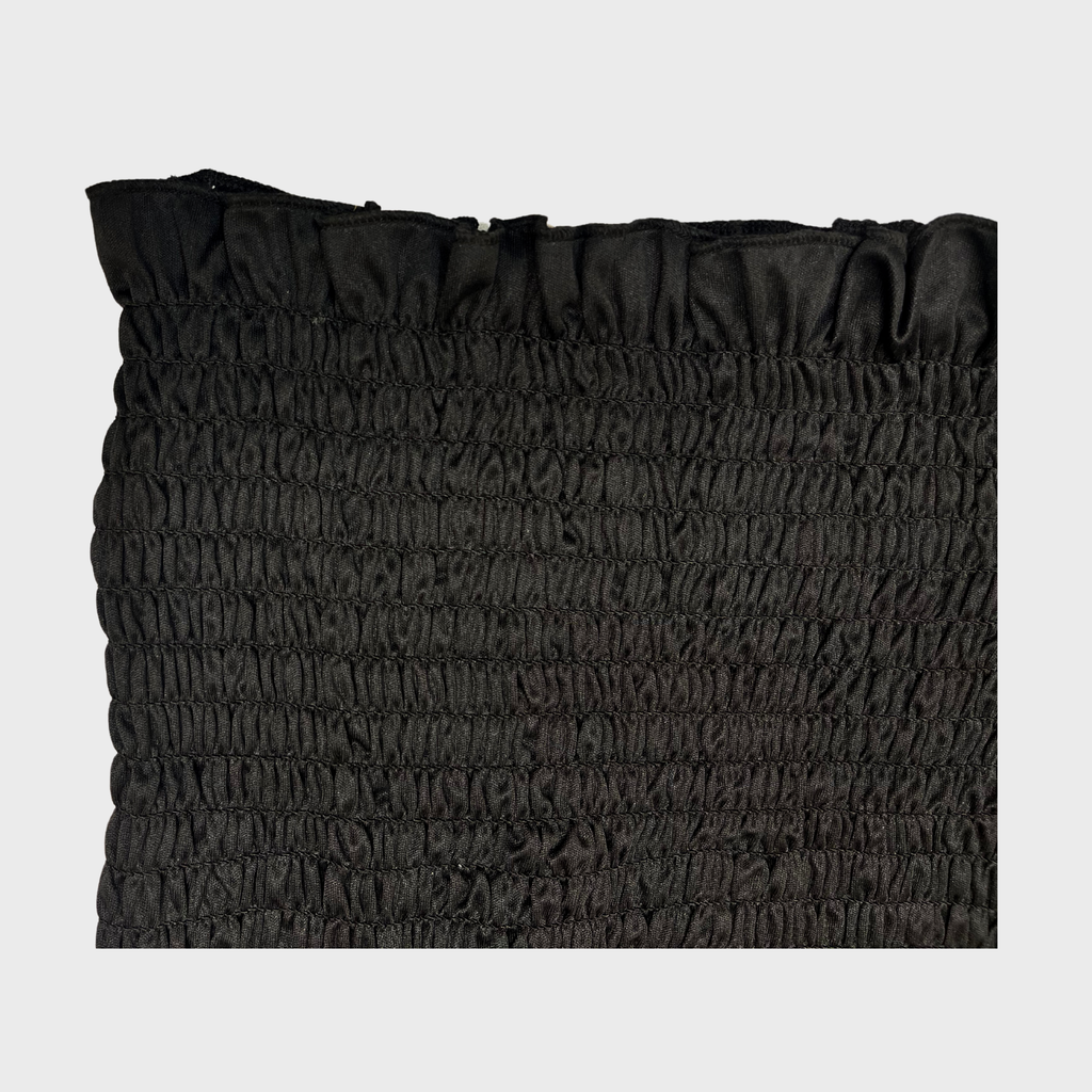 Women’s Black Smocked Strapless Tube Top with Ruffled Edges
