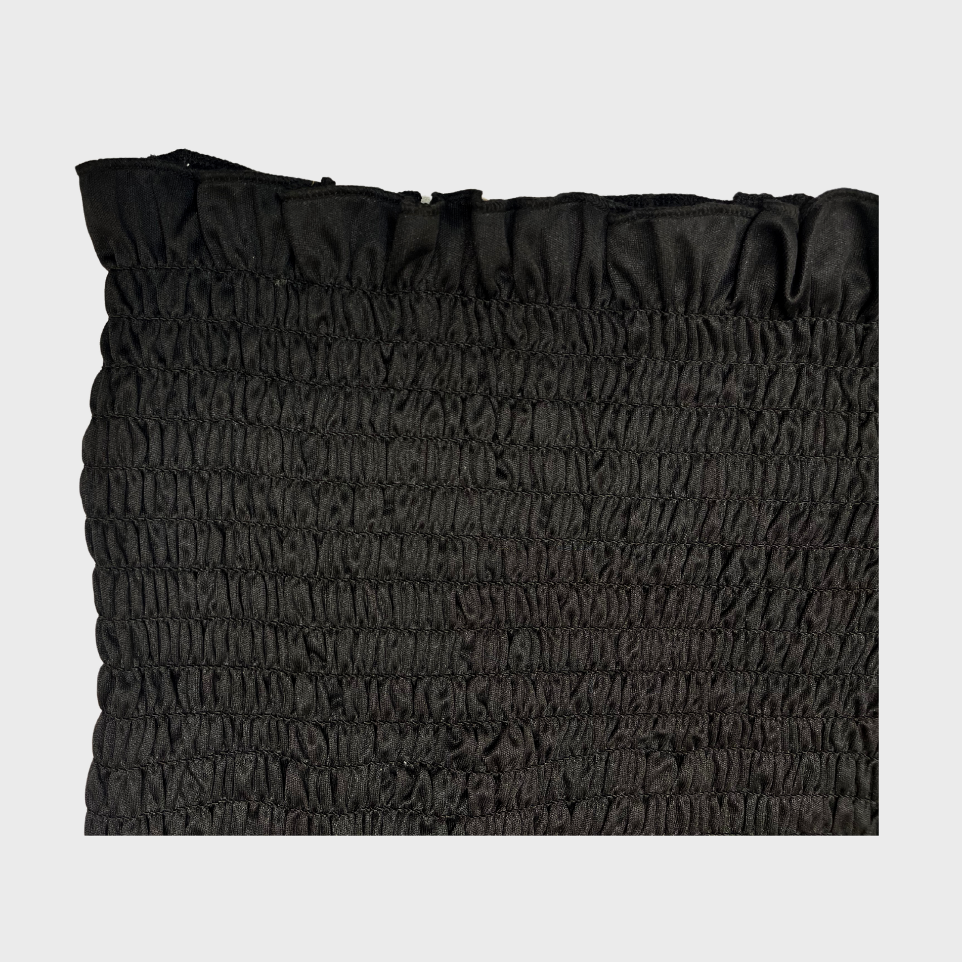 Women’s Black Smocked Strapless Tube Top with Ruffled Edges