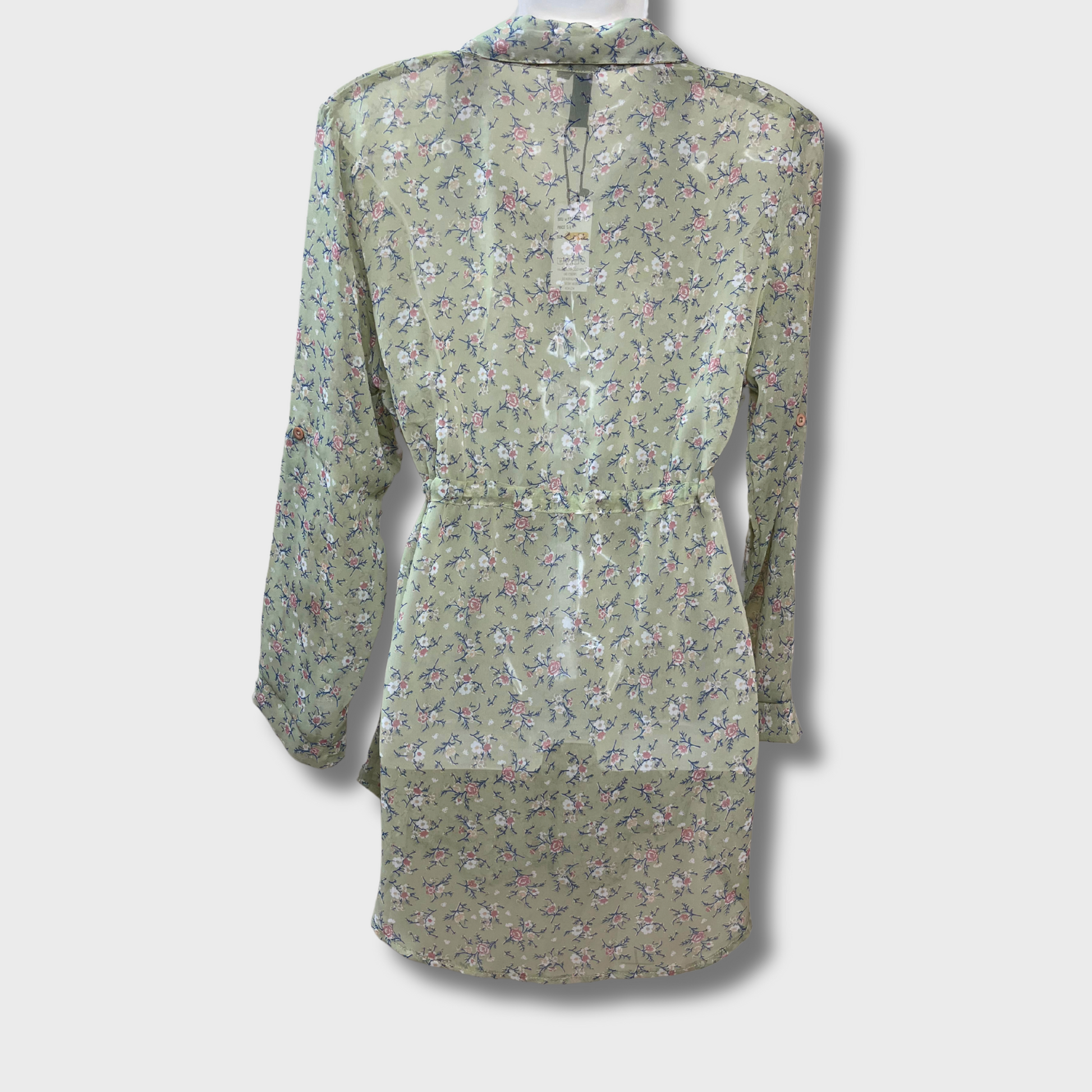 Women’s Light Green Floral Print Dress – Collared Long Shirt Style | Size XL | FAM GLAM