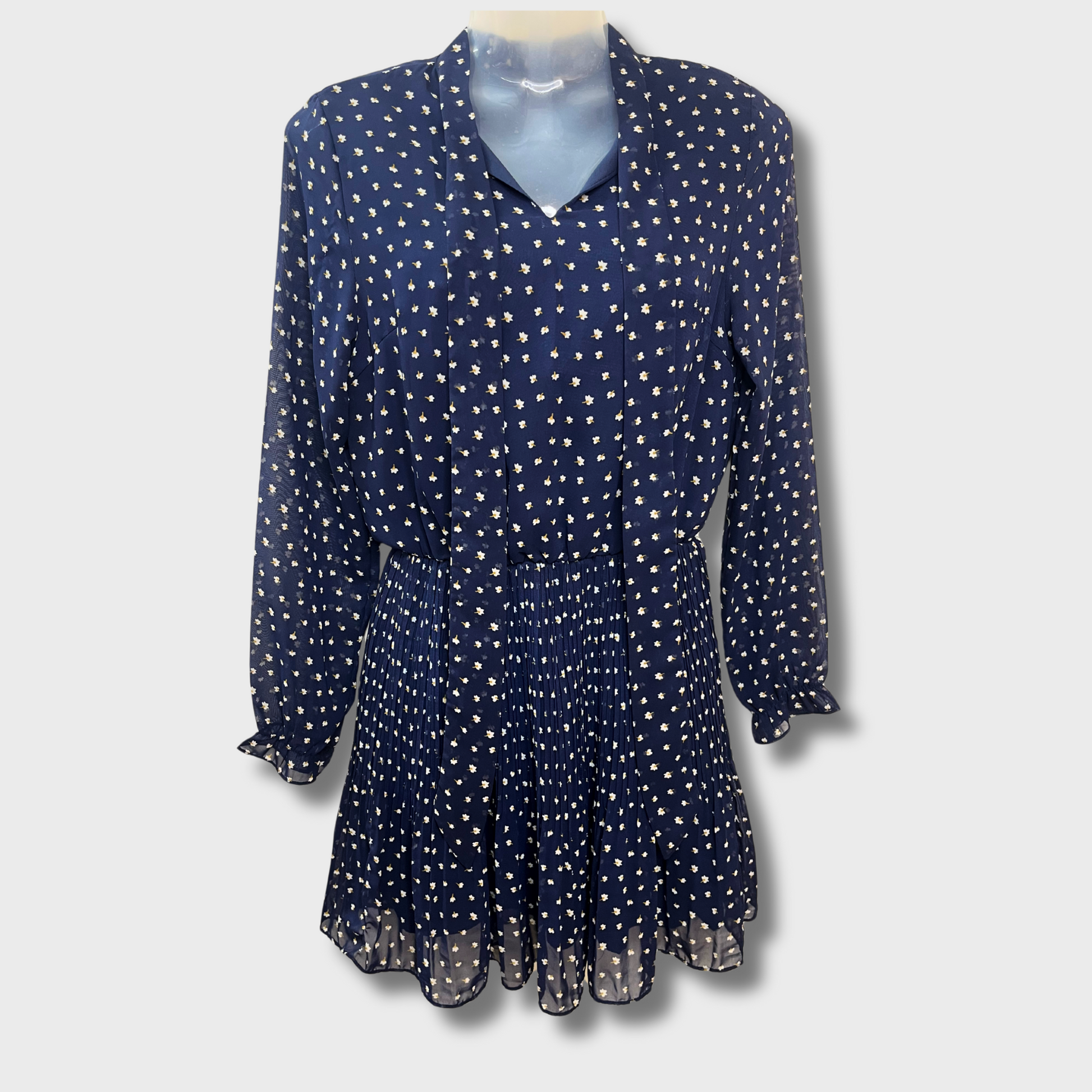 Women’s Printed Georgette Dress – Floral Summer Dress with Tie Ribbon Collar & Waist Band