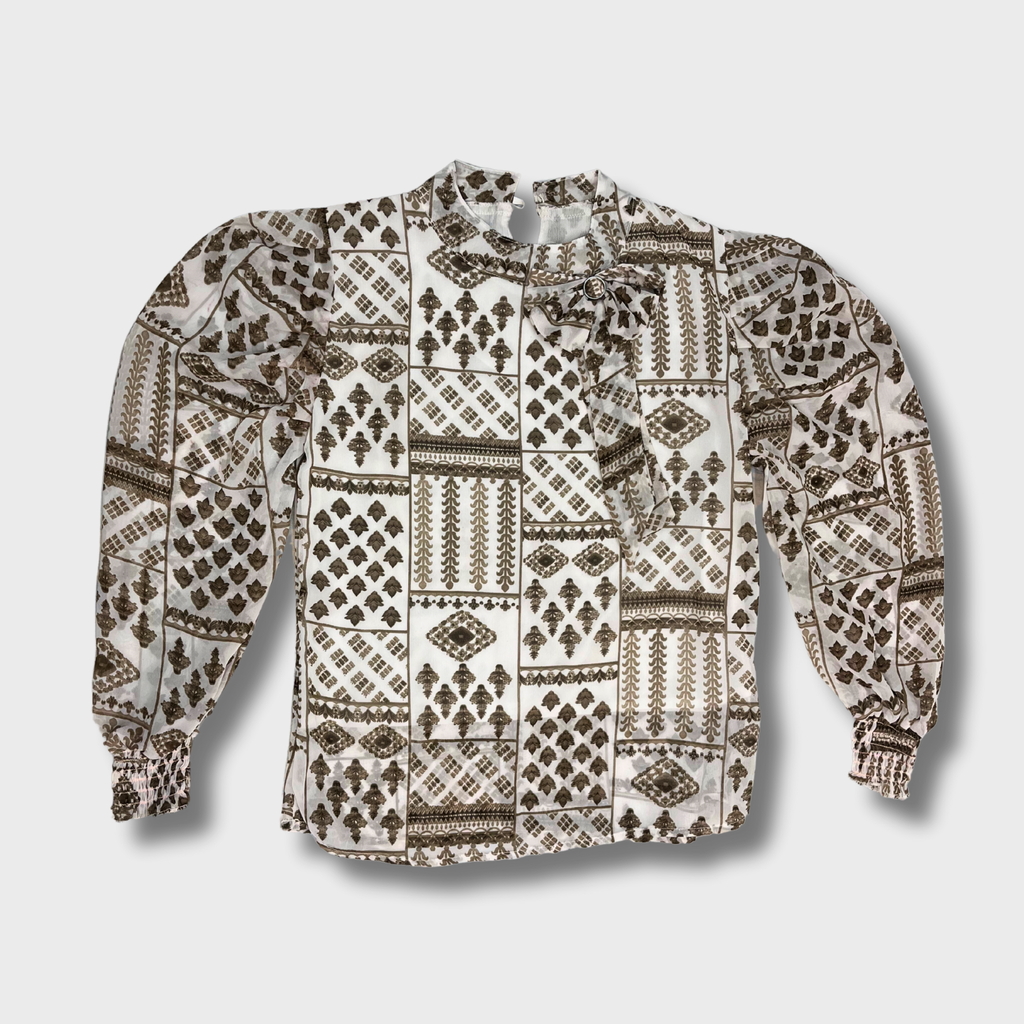 Women's White Printed Georgette Top & Bishop Sleeves | Elegant & Stylish Size M