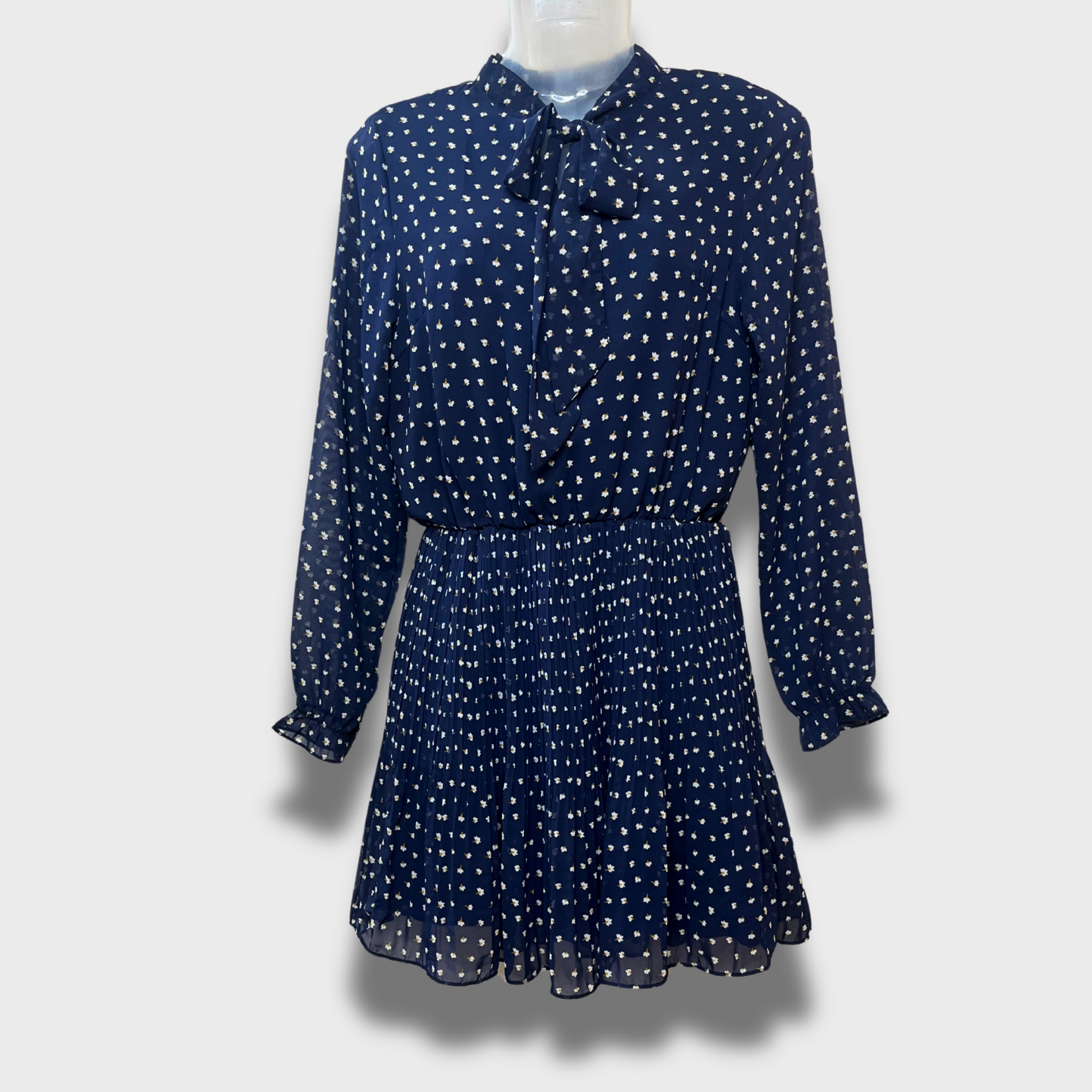 Women’s Printed Georgette Dress – Floral Summer Dress with Tie Ribbon Collar & Waist Band