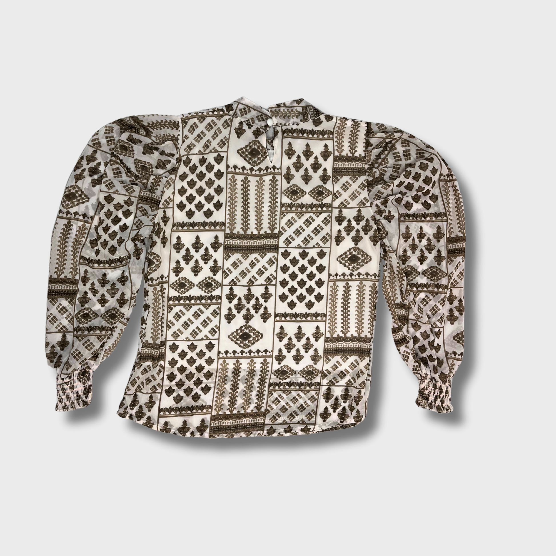 Women's White Printed Georgette Top & Bishop Sleeves | Elegant & Stylish Size M