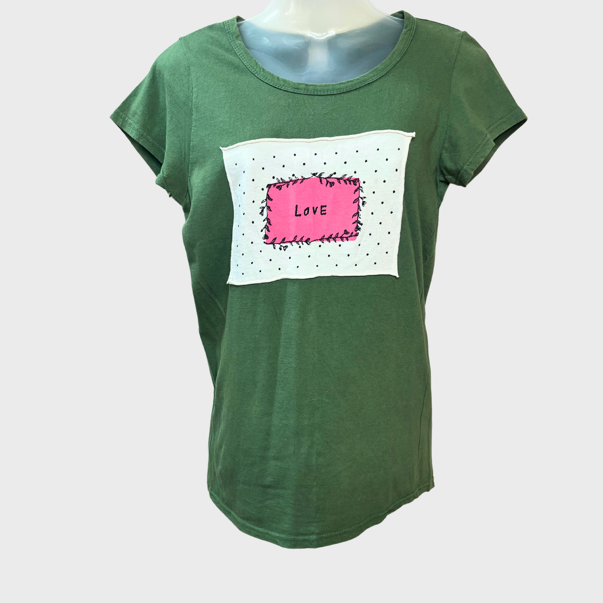 Women’s Casual Green T-Shirt with Cute Love Detail – Half Sleeves | Size S by StarGirl