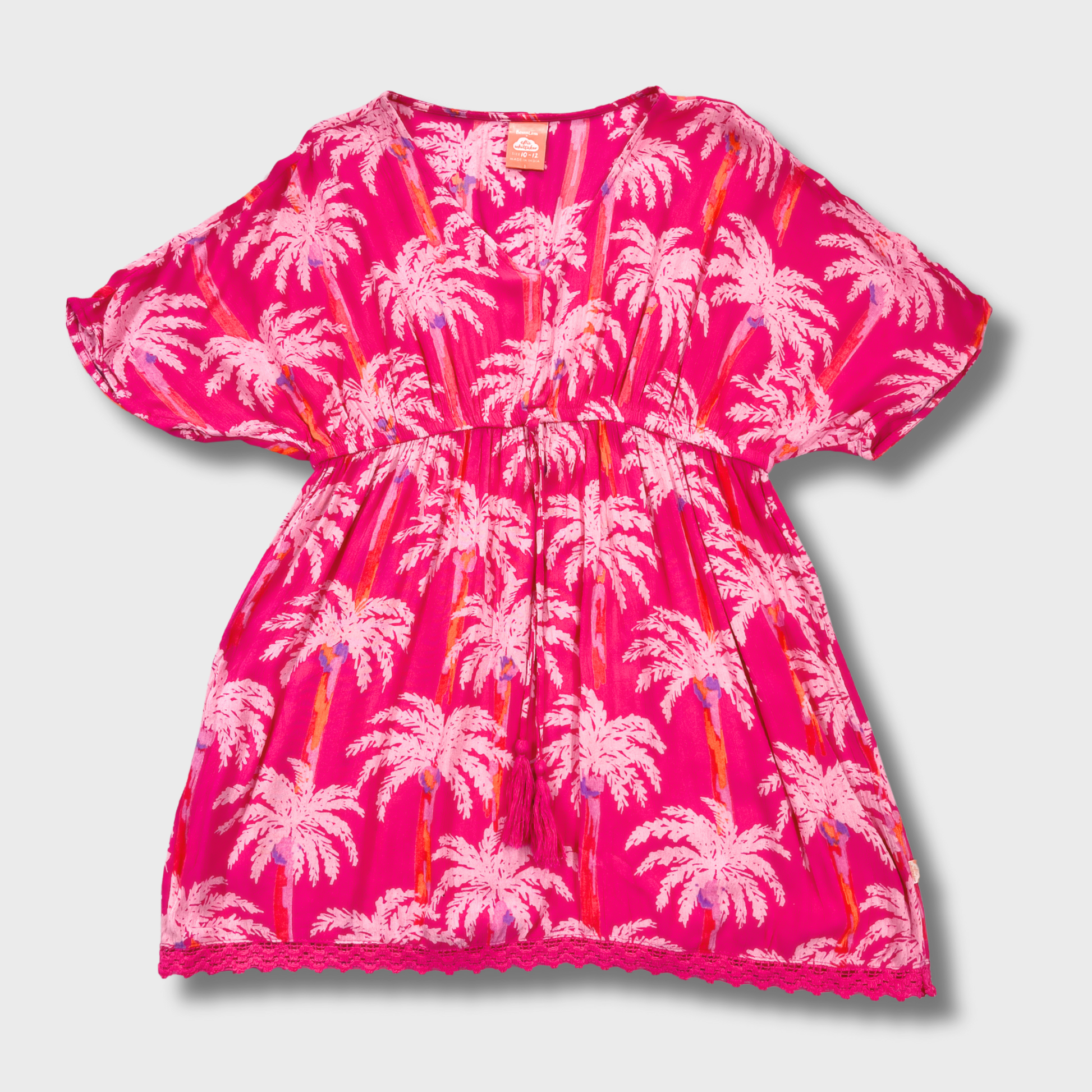 Women’s Pink Printed Pamplom Top with Waist Tie – Size S | Ellie Whittaker® Boho Chic Style