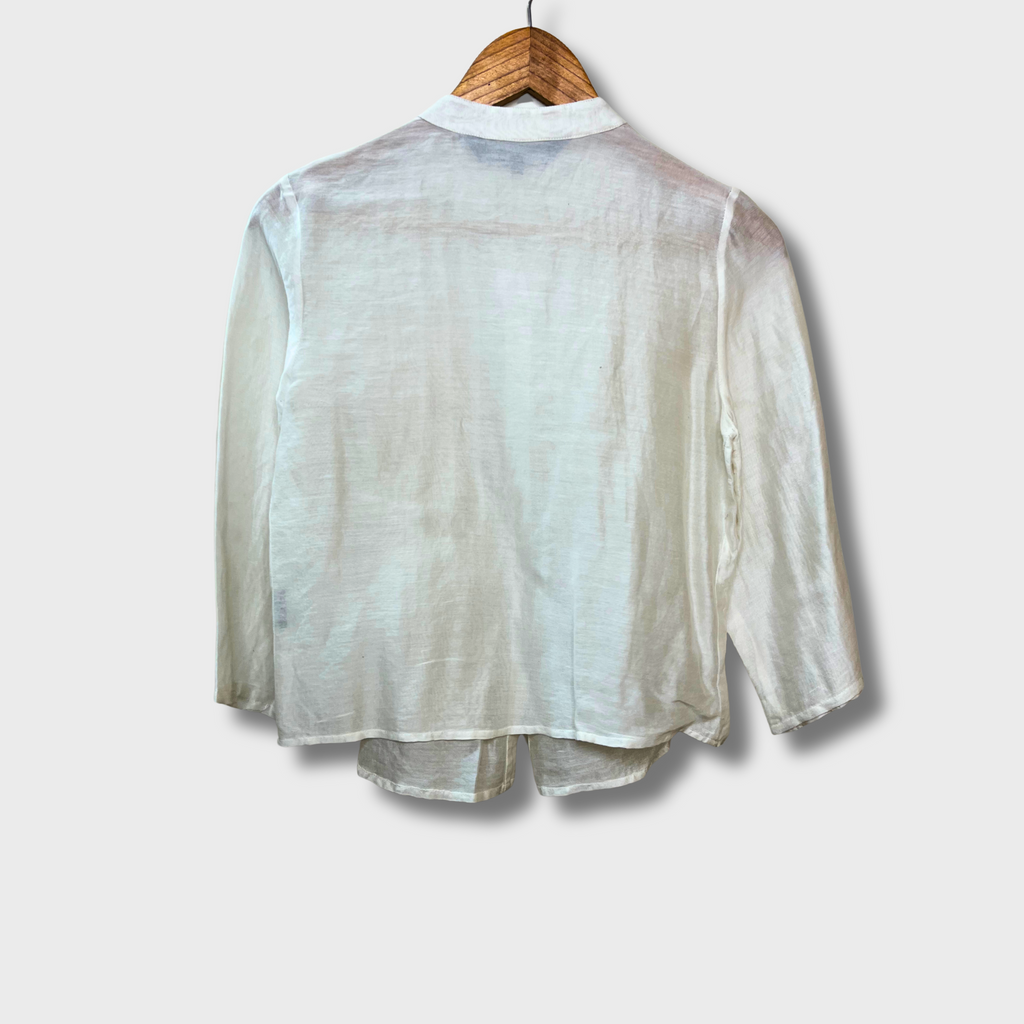 Women’s Silk White See-Through Shirt – Elegant Bead Work | Dress Up for College, Office & Party | Size S by FABELS