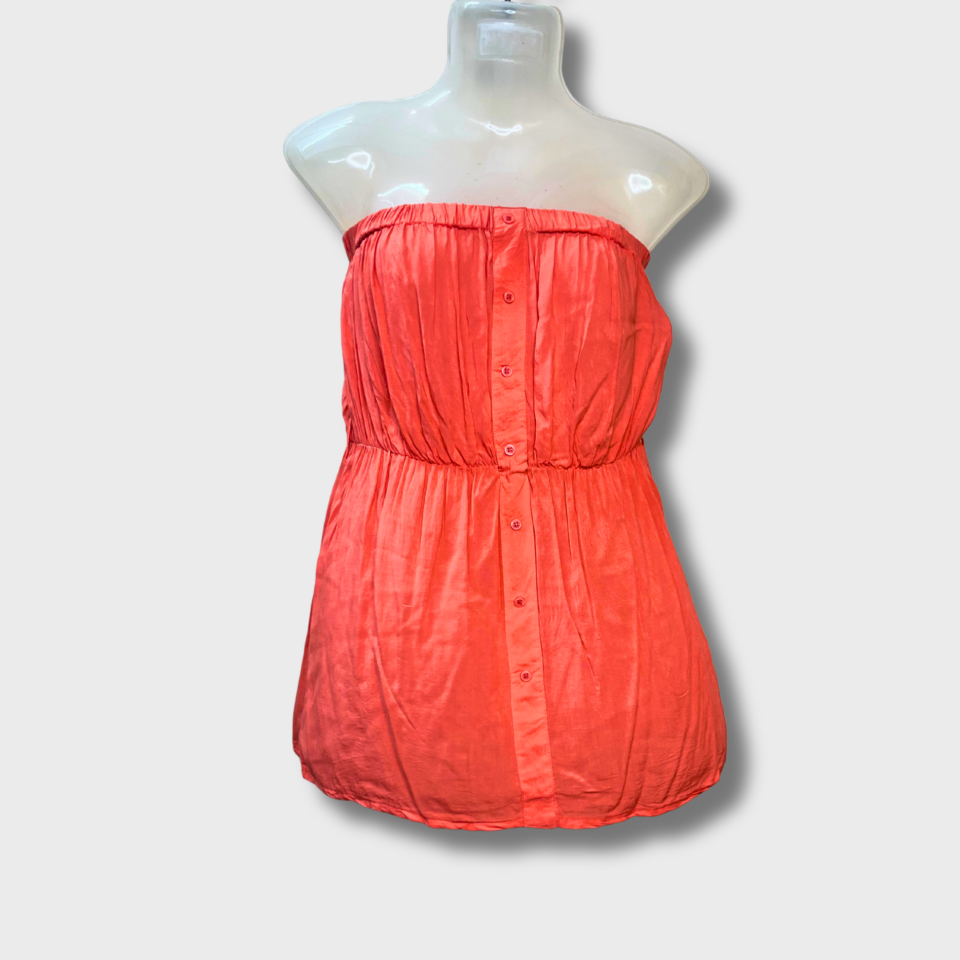 Women’s Fluorescent Pink Tube Top – Dressy Cotton Stretch Fit w/ Button Detail | Size S by LOOK