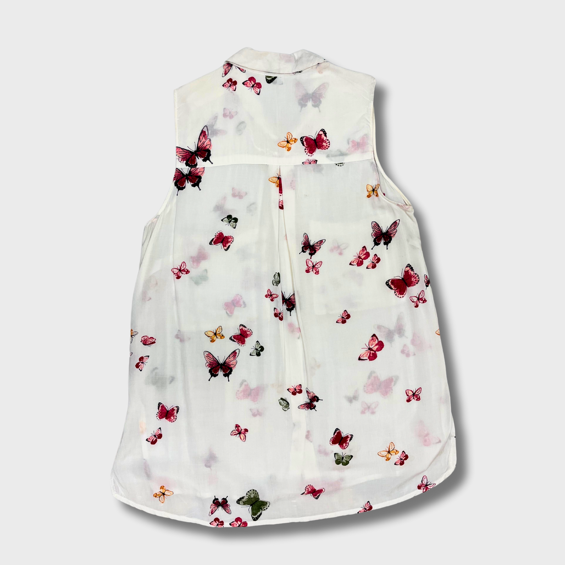 Women's White Butterfly Print Sleeveless Top & Size M | Stradivarius Â® Elegant Cotton Blouse