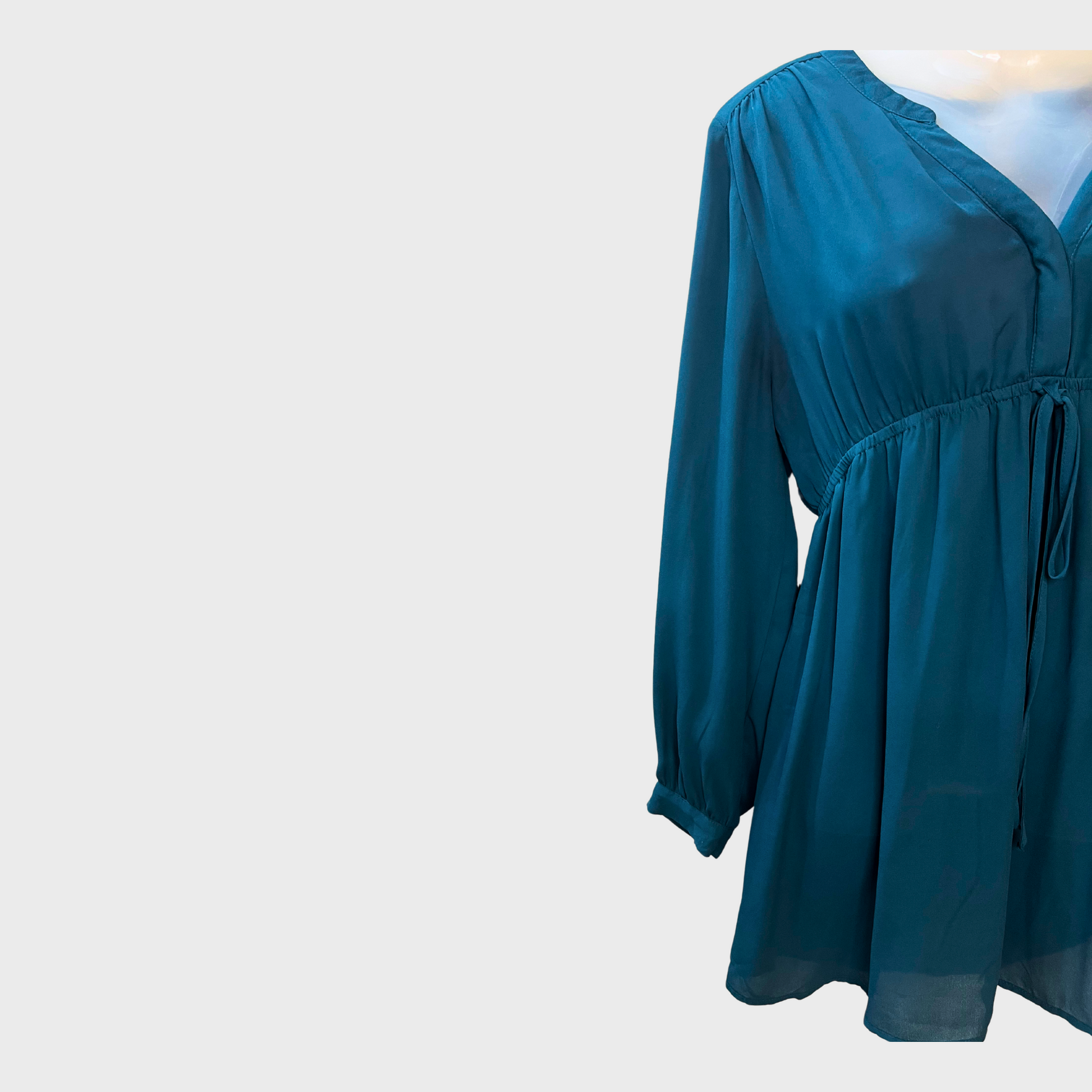 Women’s Fancy Bottle Green Georgette Dress – Elegant Full Sleeves with Waist Tie | H&M Size M