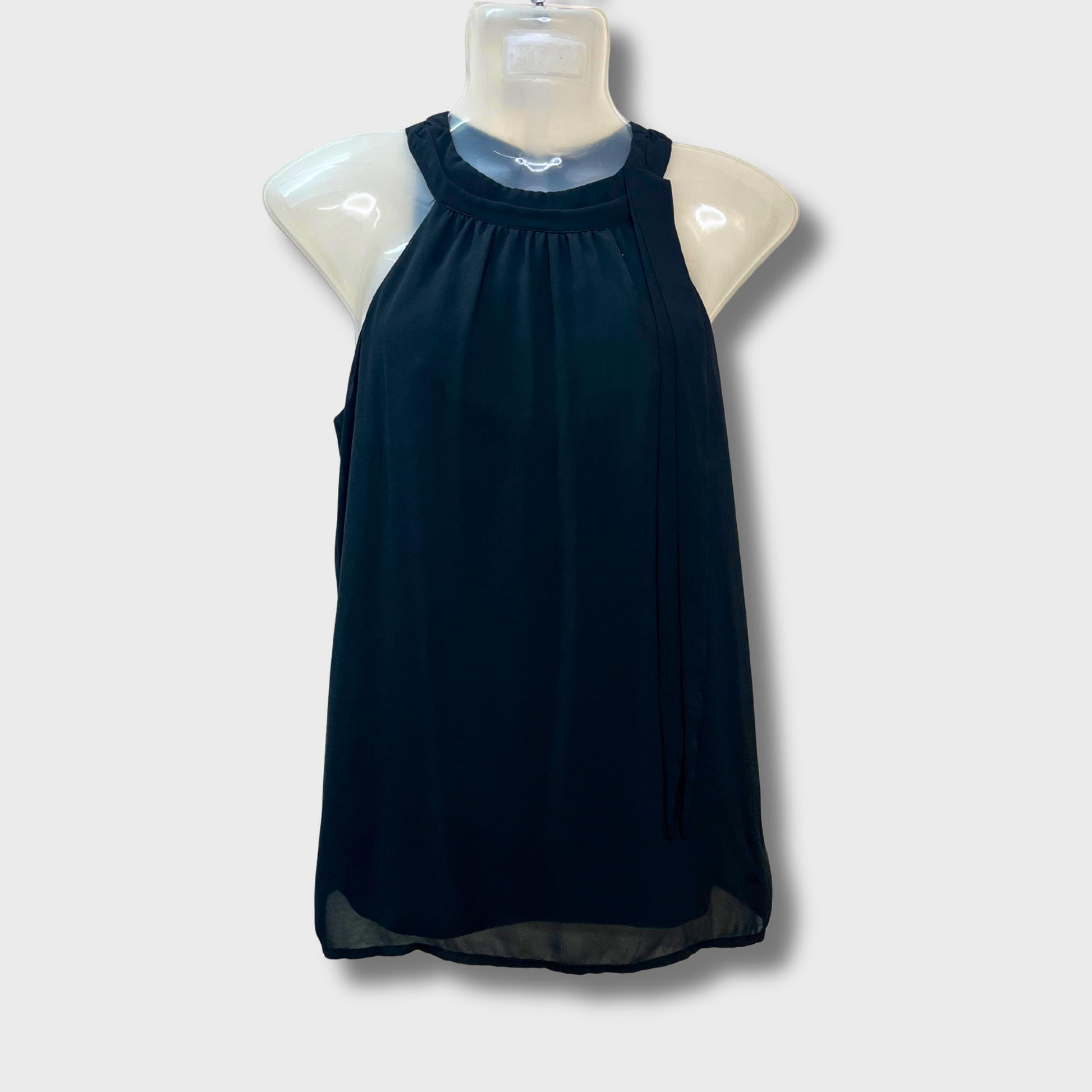 Women's Sleeveless Office Wear Top – Black Dressy Blouse with Ribbon Tie (Size M)