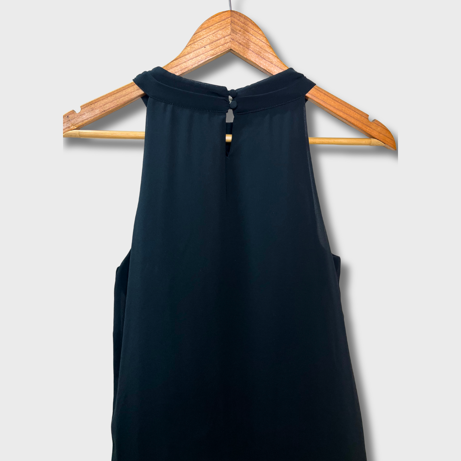 Women's Sleeveless Office Wear Top – Black Dressy Blouse with Ribbon Tie (Size M)