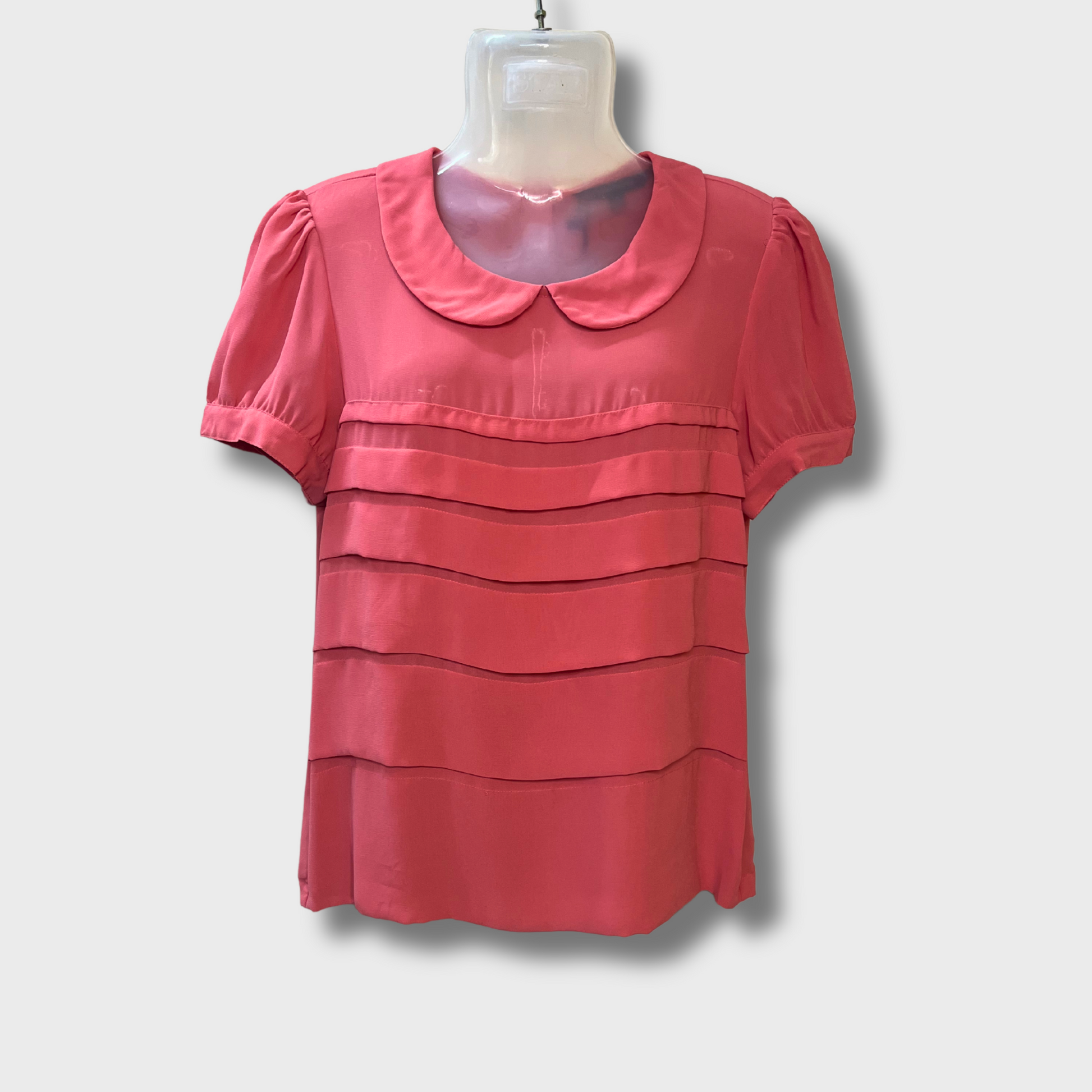 Women’s Fancy Georgette Pink Top – Puffed Half Sleeves & Korean Collar | Size M by Portmans
