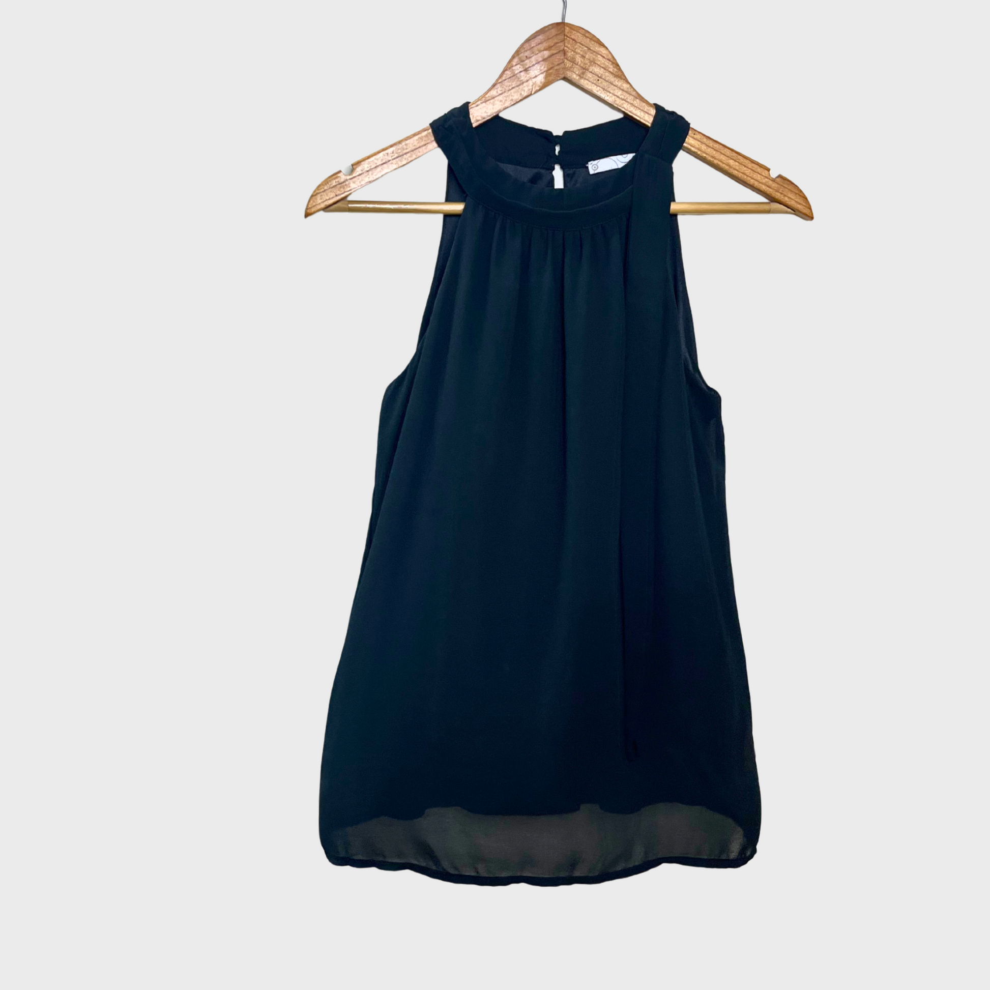 Women's Sleeveless Office Wear Top – Black Dressy Blouse with Ribbon Tie (Size M)