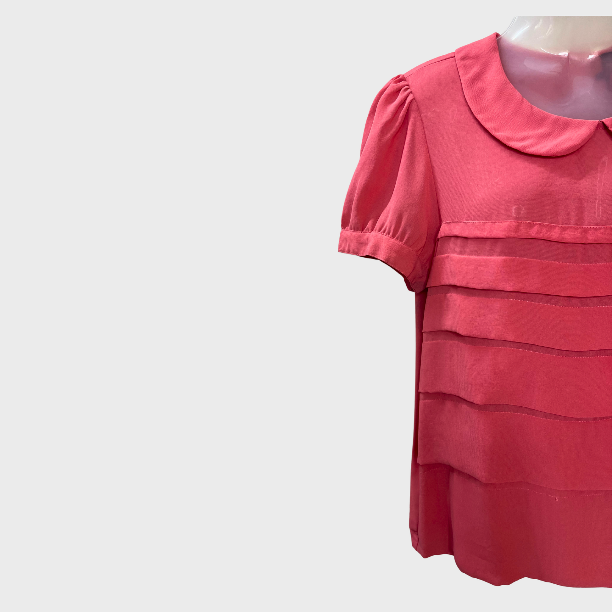 Women’s Fancy Georgette Pink Top – Puffed Half Sleeves & Korean Collar | Size M by Portmans