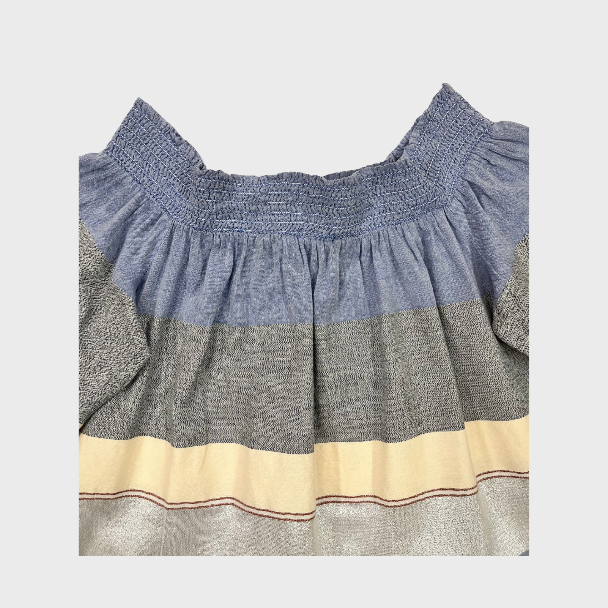 Women’s White & Blue Cotton Off-Shoulder Top – Bishop Sleeves | Size L | Casual Collection by F&F