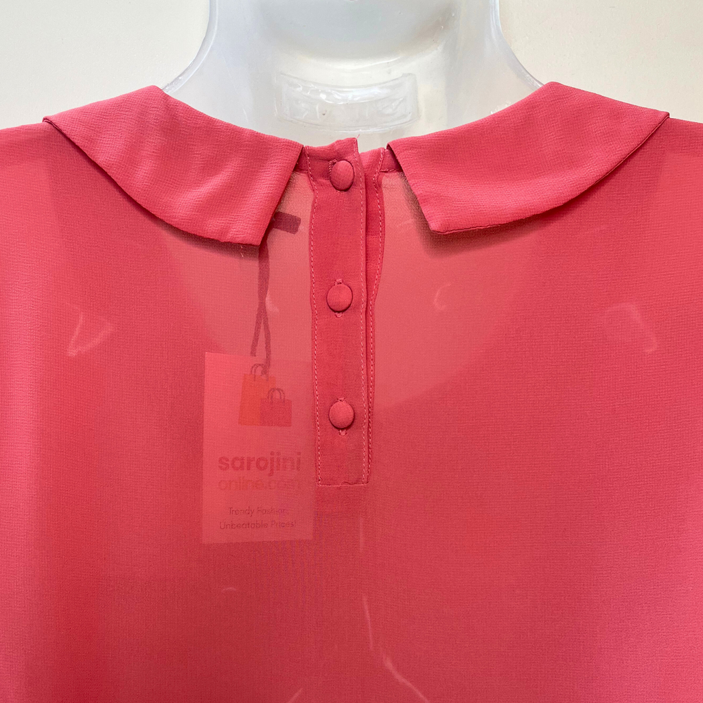 Women’s Fancy Georgette Pink Top – Puffed Half Sleeves & Korean Collar | Size M by Portmans