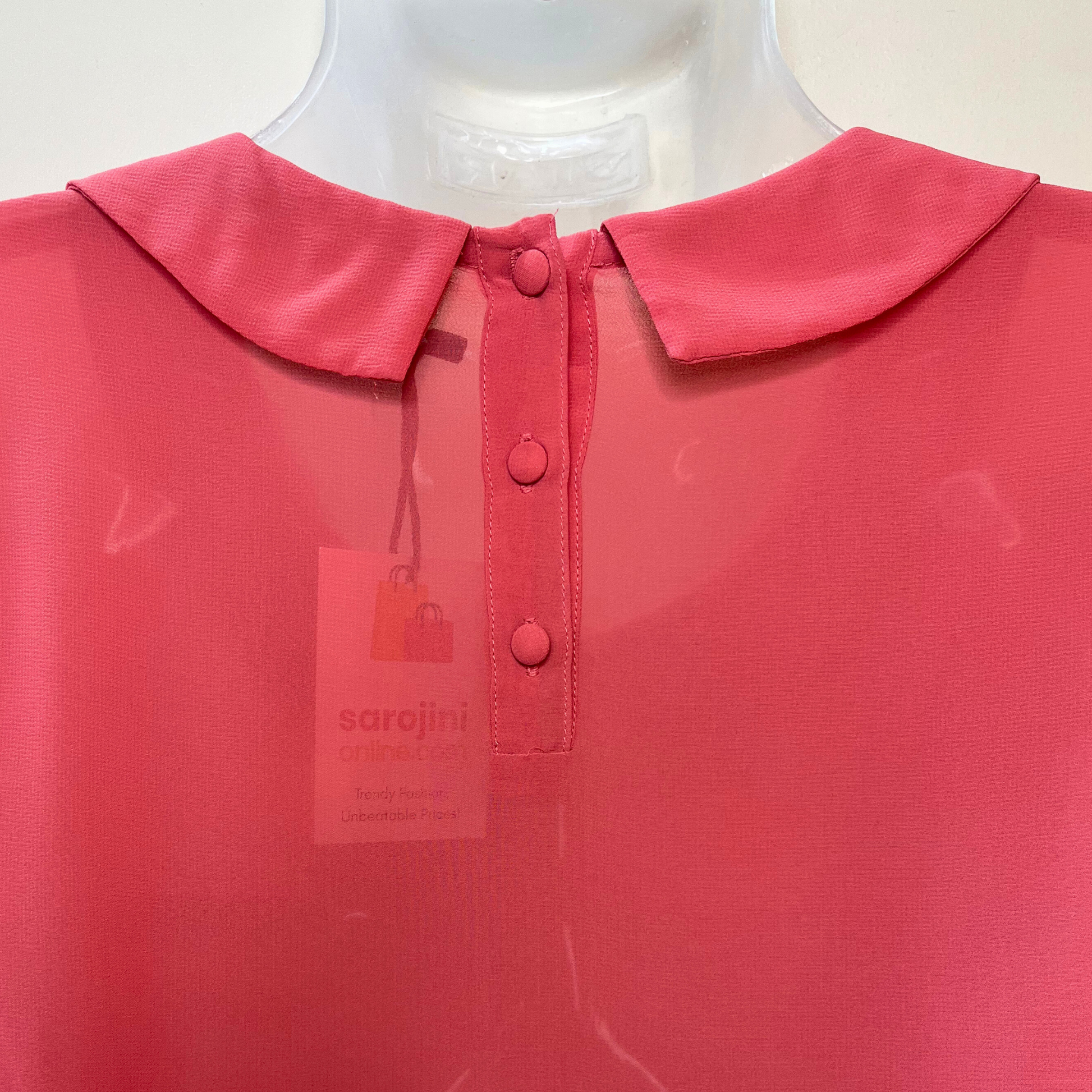 Women’s Fancy Georgette Pink Top – Puffed Half Sleeves & Korean Collar | Size M by Portmans