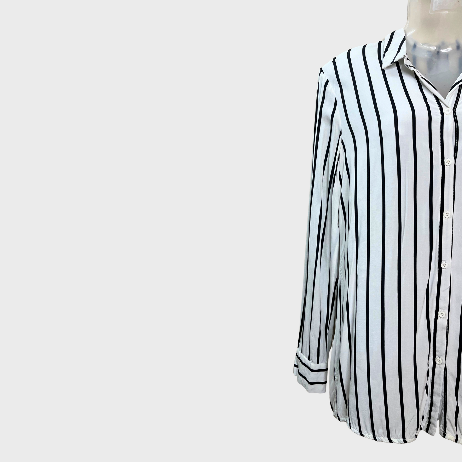 Women’s Soft Cotton Striped Shirt – White & Black Classic Fit (Size L) | Jake’s™