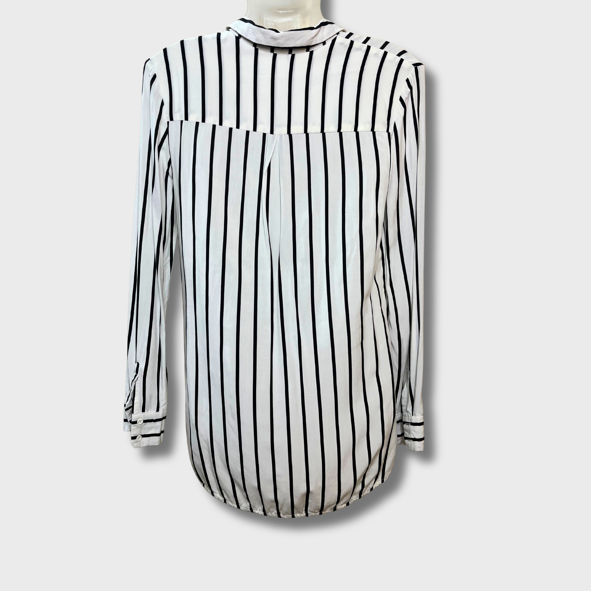 Women’s Soft Cotton Striped Shirt – White & Black Classic Fit (Size L) | Jake’s™
